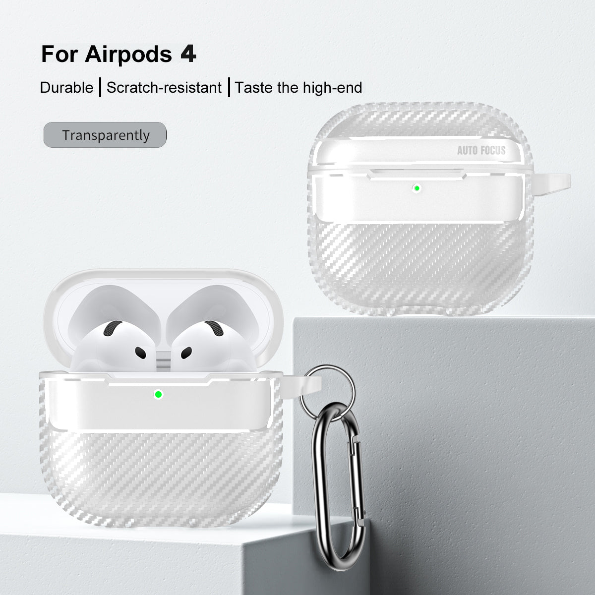 Apple AirPods 4 Carbon Firbre Case with Carabiner - Frosted Clear