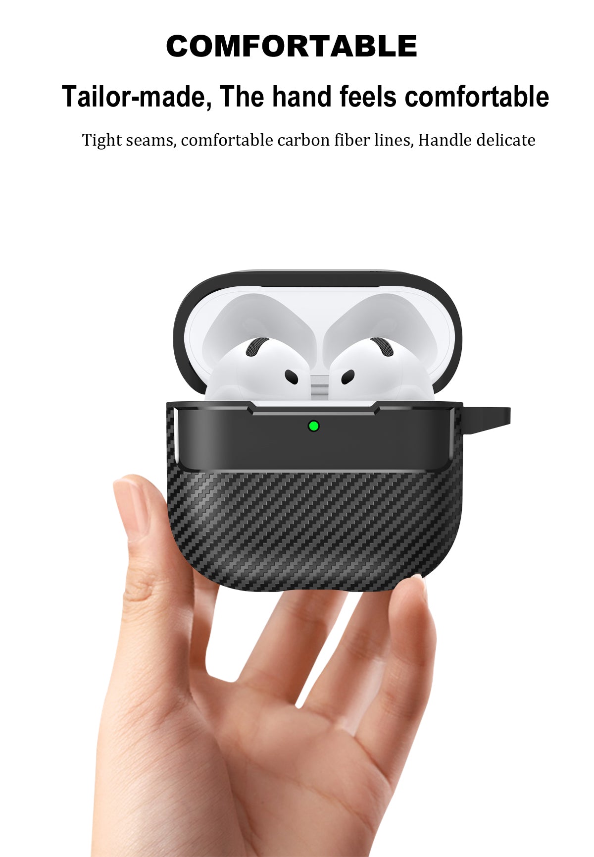 Apple AirPods 4 Carbon Firbre Case with Carabiner - Black