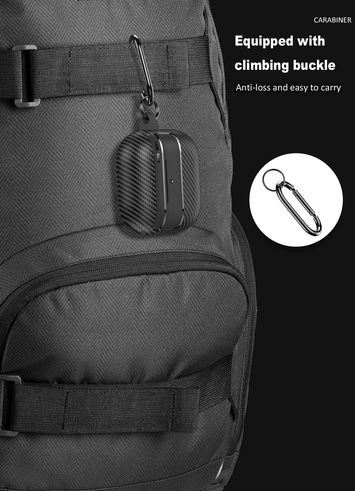 Apple AirPods 4 Carbon Firbre Case with Carabiner - Black