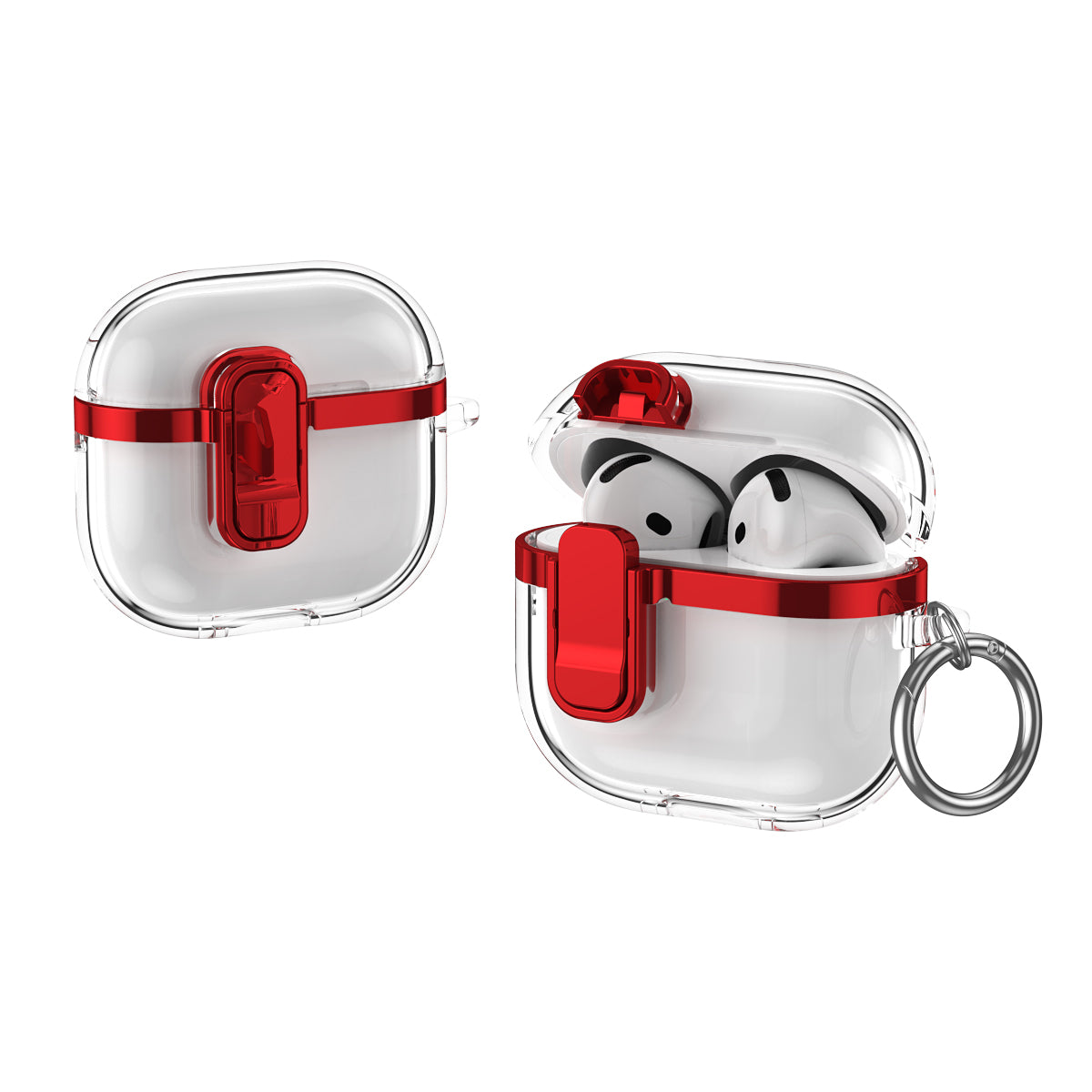 Apple AirPods 4 Clear Lock TPU Protective Case with Metal Key Ring - Red