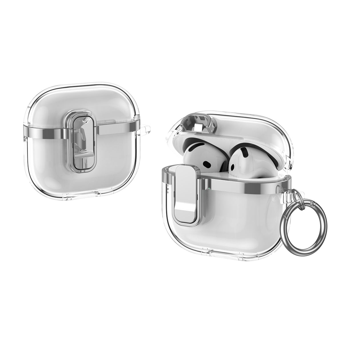 Apple AirPods 4 Clear Lock TPU Protective Case with Metal Key Ring - Silver
