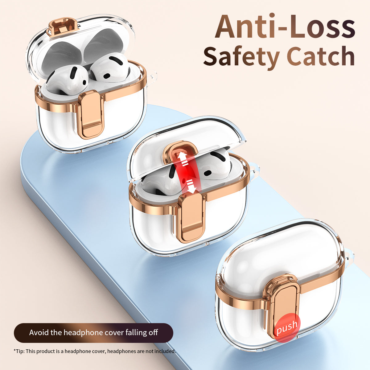 Apple AirPods 3 Clear Lock TPU Protective Case with Metal Key Ring - Gold