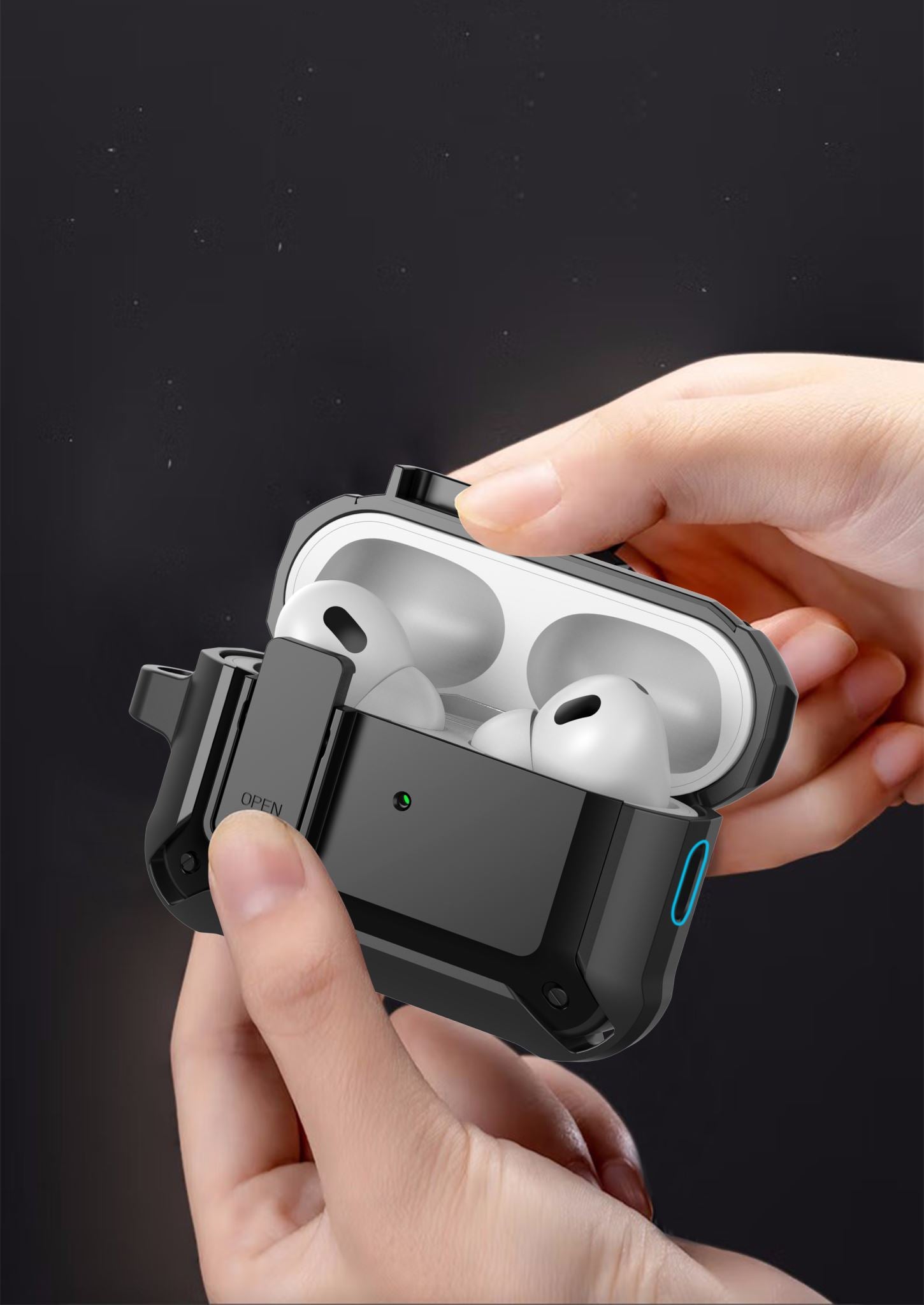 Apple AirPods Pro 2 Rugged Armor Lock Case with Carabiner - Teal