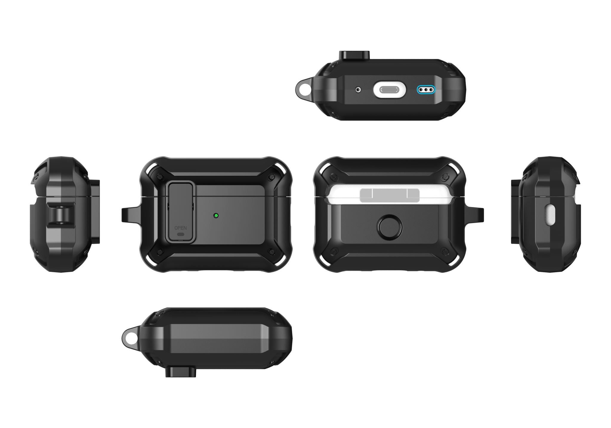 Apple AirPods Pro 2 Rugged Armor Lock Case with Carabiner - Black
