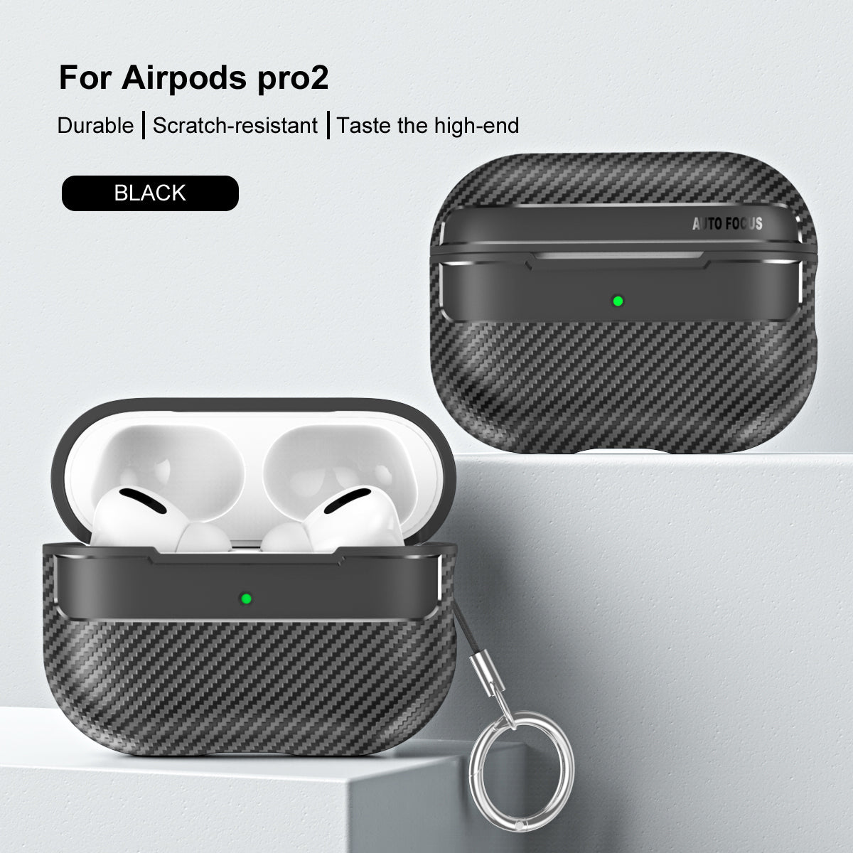 Apple AirPods Pro 2 Carbon Firbre Case with Carabiner - Black