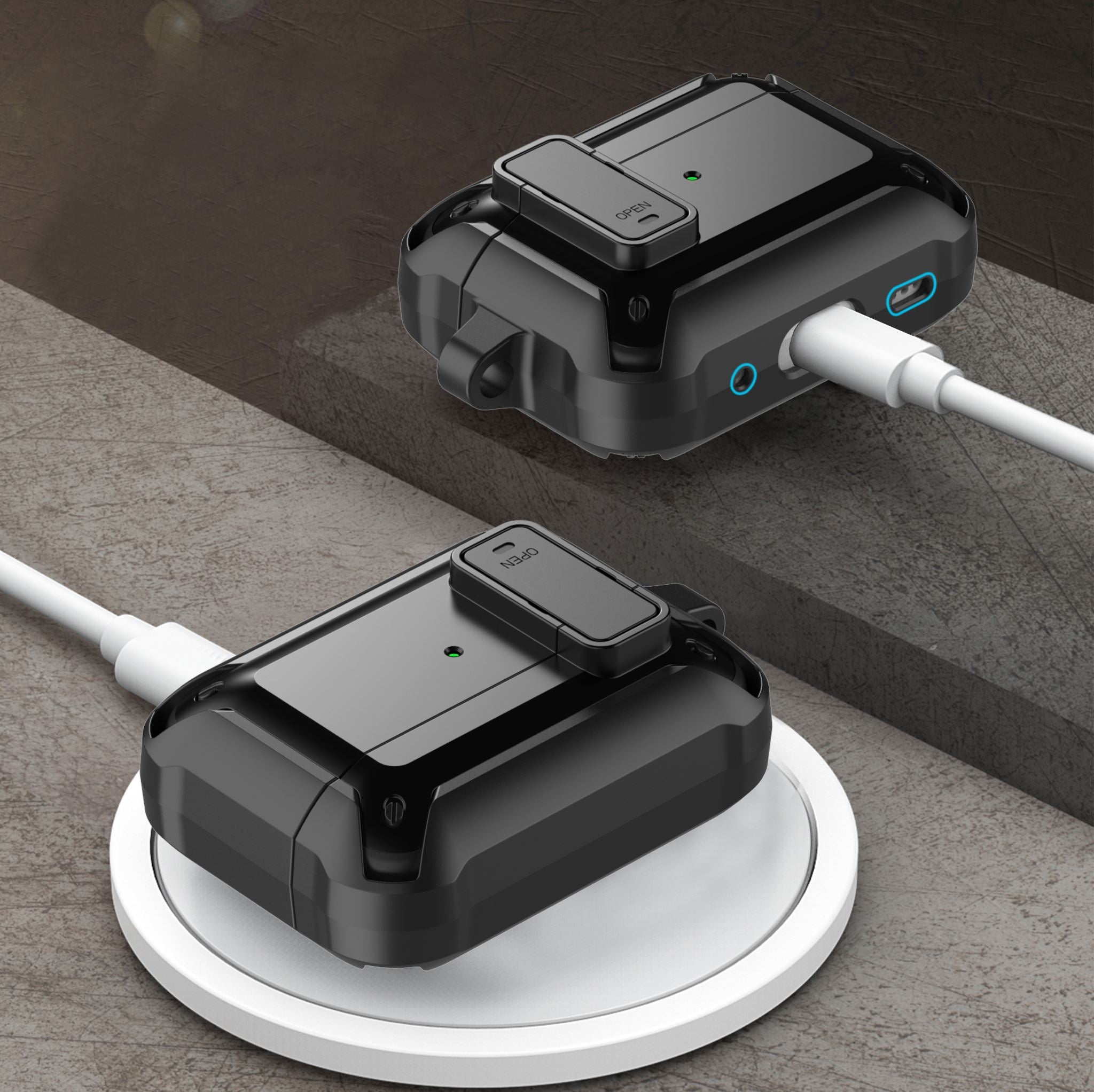 Apple AirPods Pro 3 Rugged Armor Lock Case with Carabiner - Black