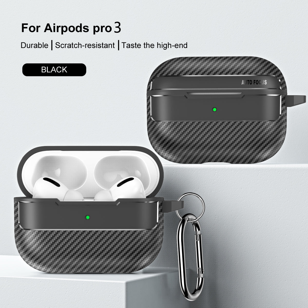 Apple AirPods Pro 3 Carbon Firbre Case with Carabiner - Black
