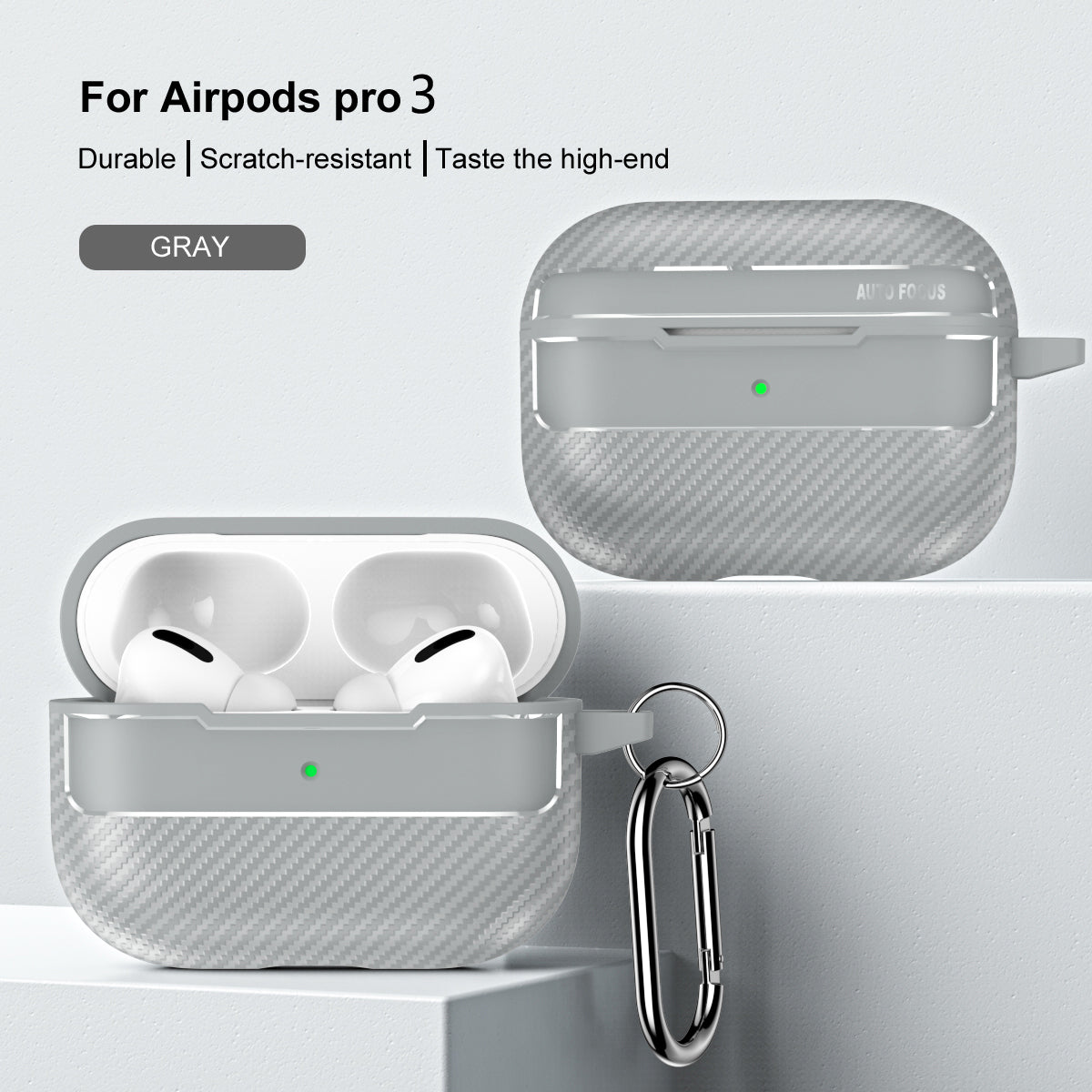 Apple AirPods Pro 3 Carbon Firbre Case with Carabiner - Grey
