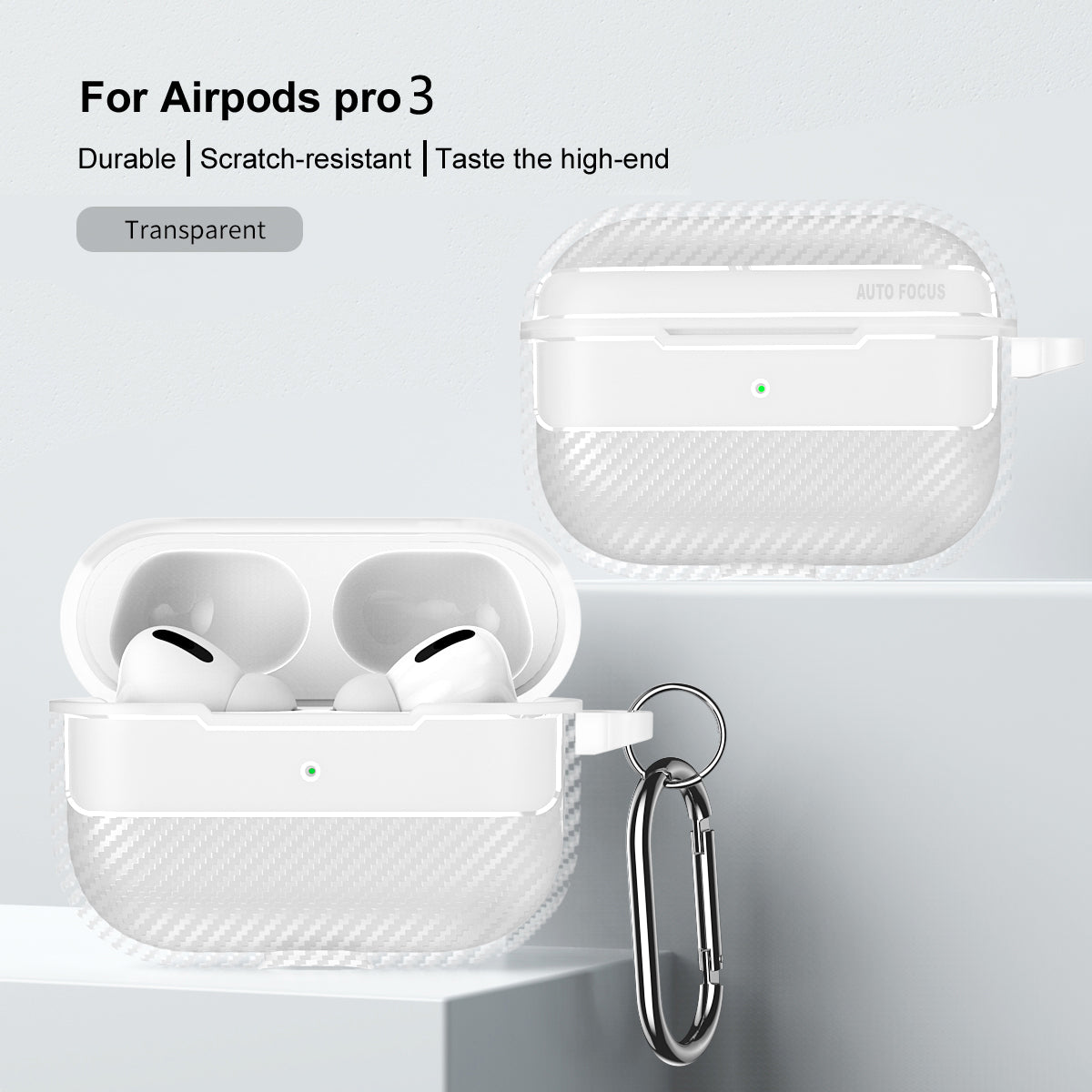 Apple AirPods Pro 3 Carbon Firbre Case with Carabiner - Frosted Clear
