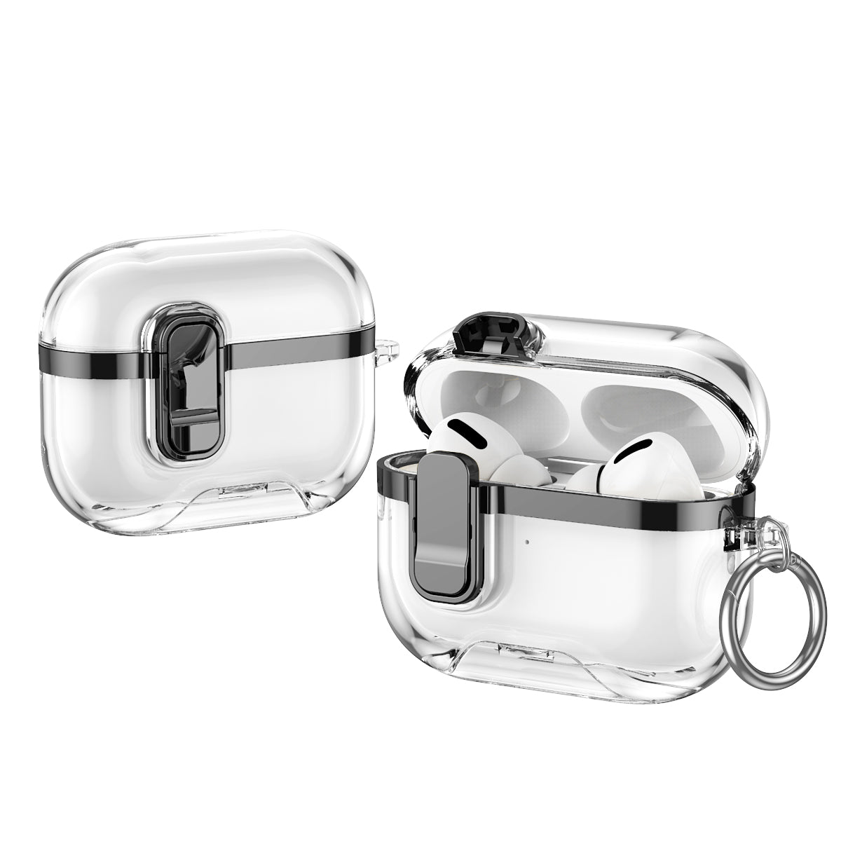 Apple AirPods Pro 3  Clear Lock TPU Protective Case with Metal Key Ring - Black