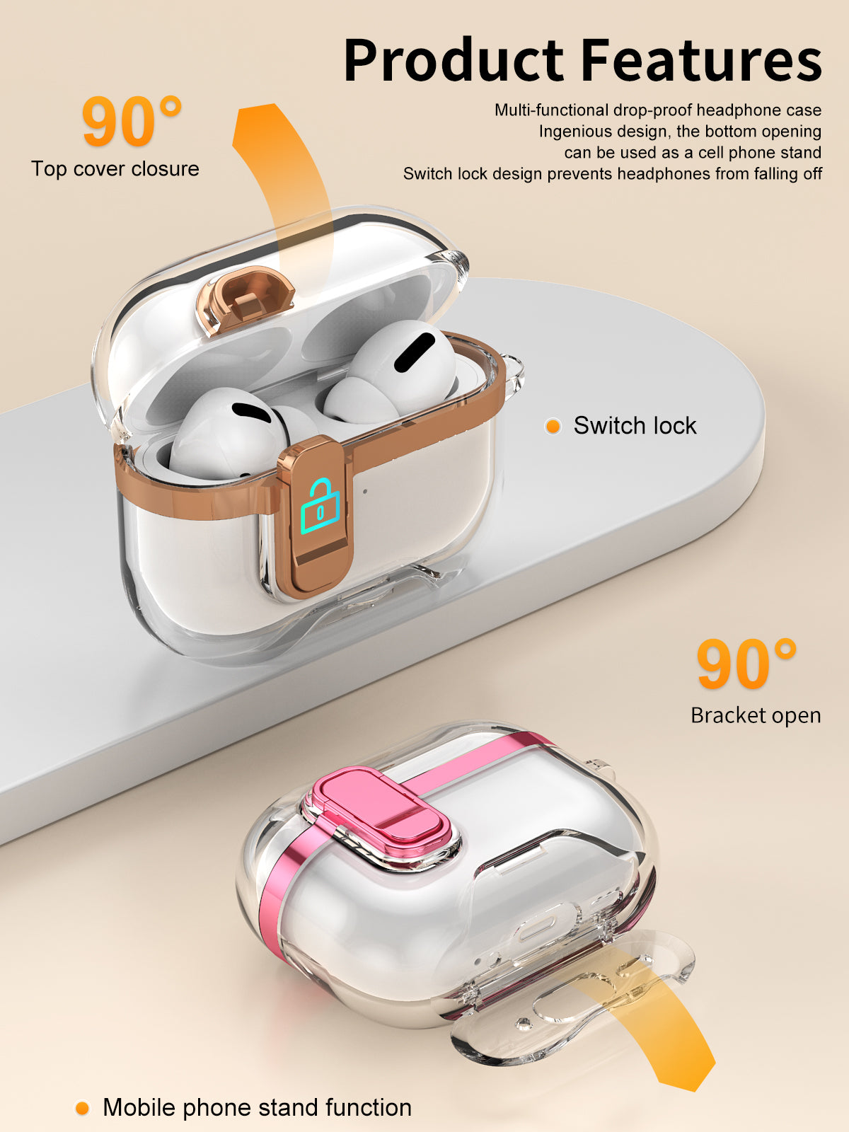 Apple AirPods Pro 3  Clear Lock TPU Protective Case with Metal Key Ring - Silver