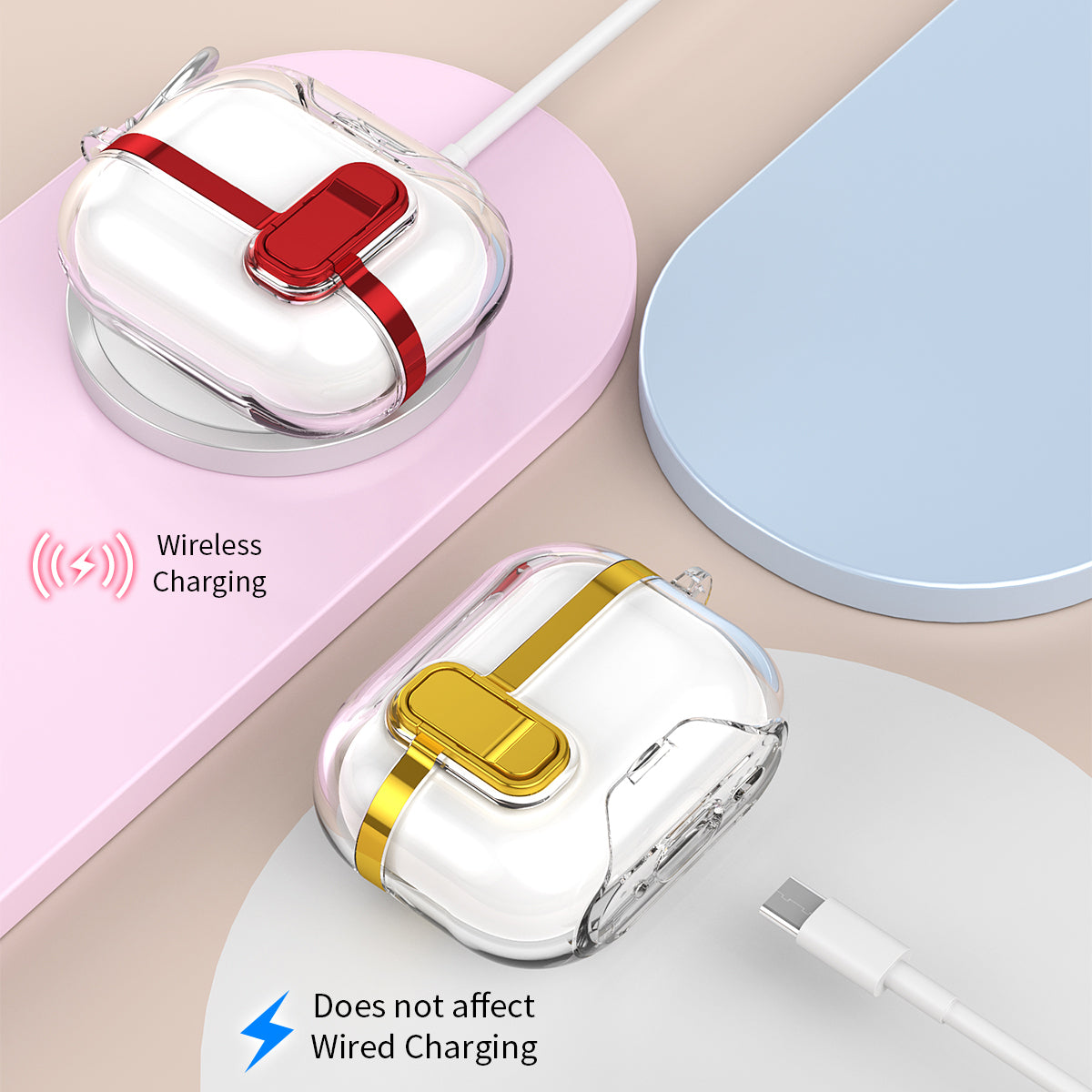 Apple AirPods Pro 3  Clear Lock TPU Protective Case with Metal Key Ring - Red