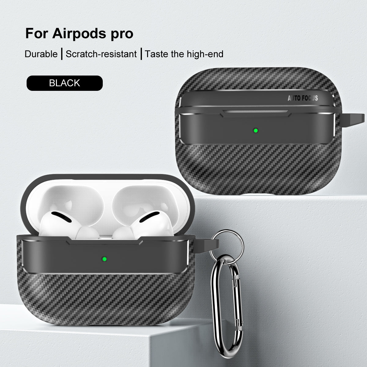 Apple AirPods Pro (1st Gen) Carbon Firbre Case with Carabiner - Black