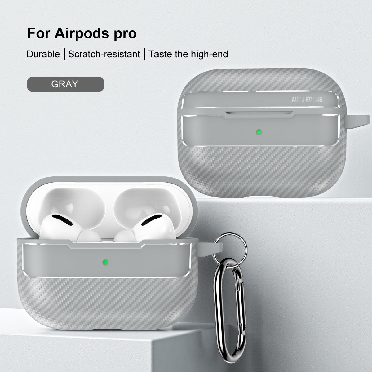 Apple AirPods Pro (1st Gen) Carbon Firbre Case with Carabiner - Grey