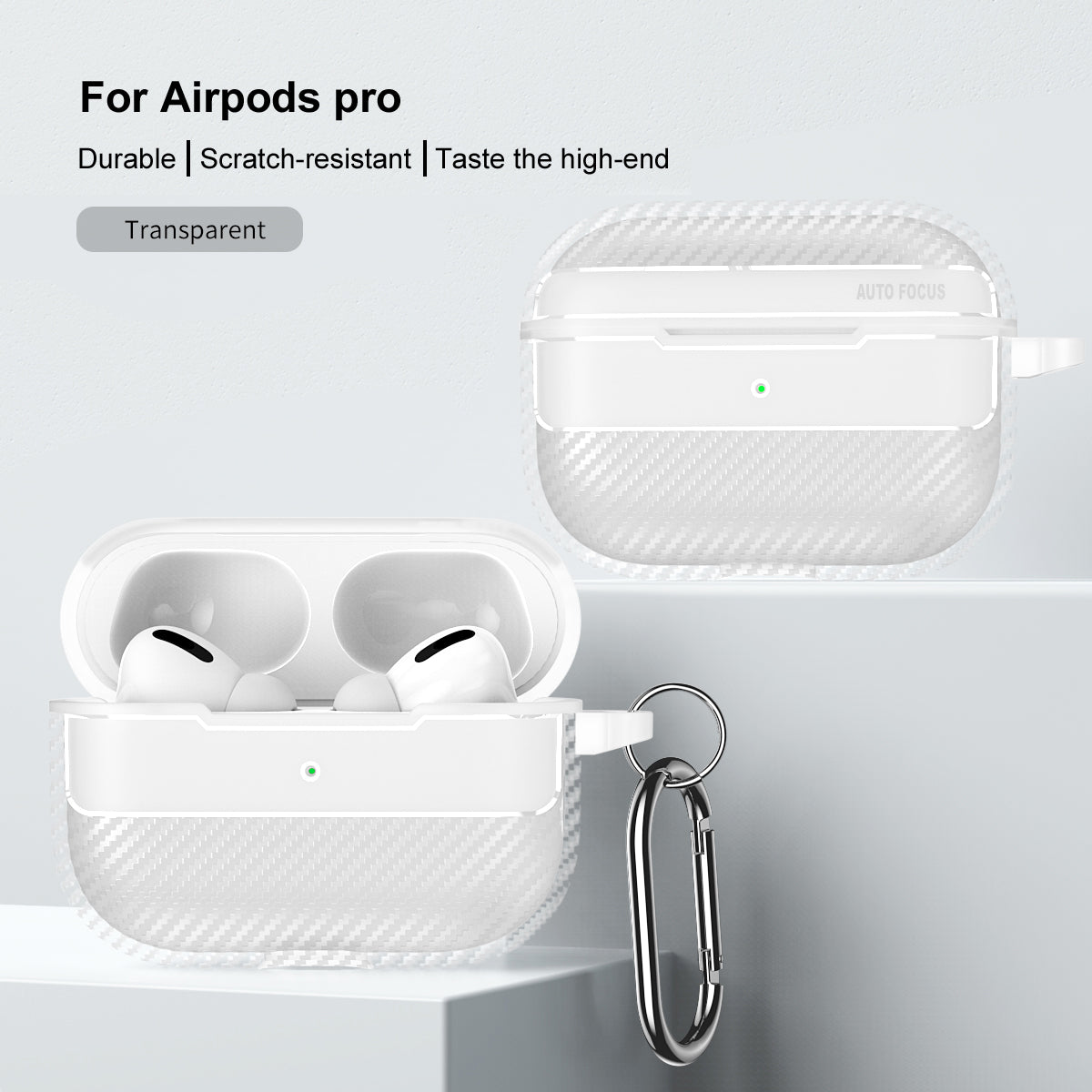 Apple AirPods Pro (1st Gen) Carbon Firbre Case with Carabiner - Frosted Clear