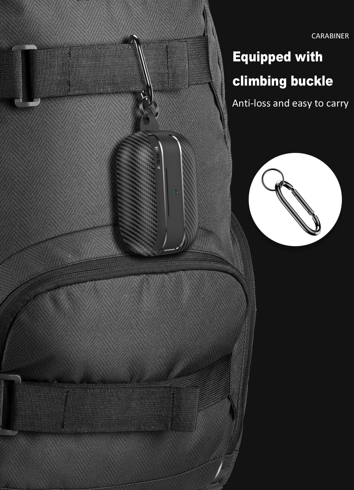 Apple AirPods Pro (1st Gen) Carbon Firbre Case with Carabiner - Frosted Clear