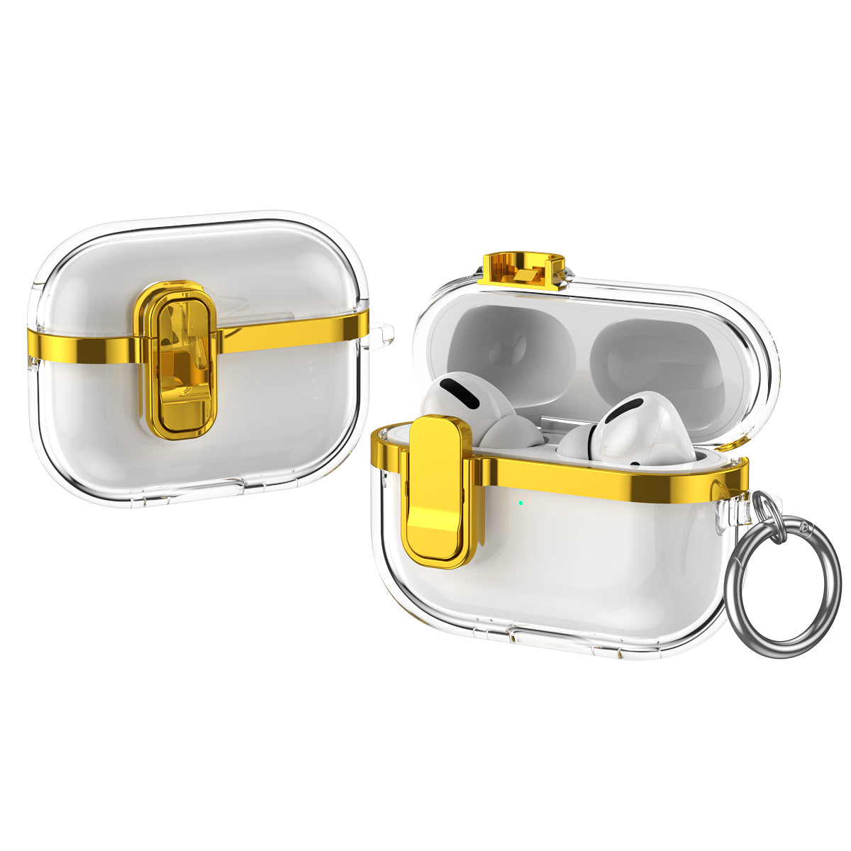 Apple AirPods Pro (1st Gen) Clear Lock TPU Protective Case with Metal Key Ring - Gold