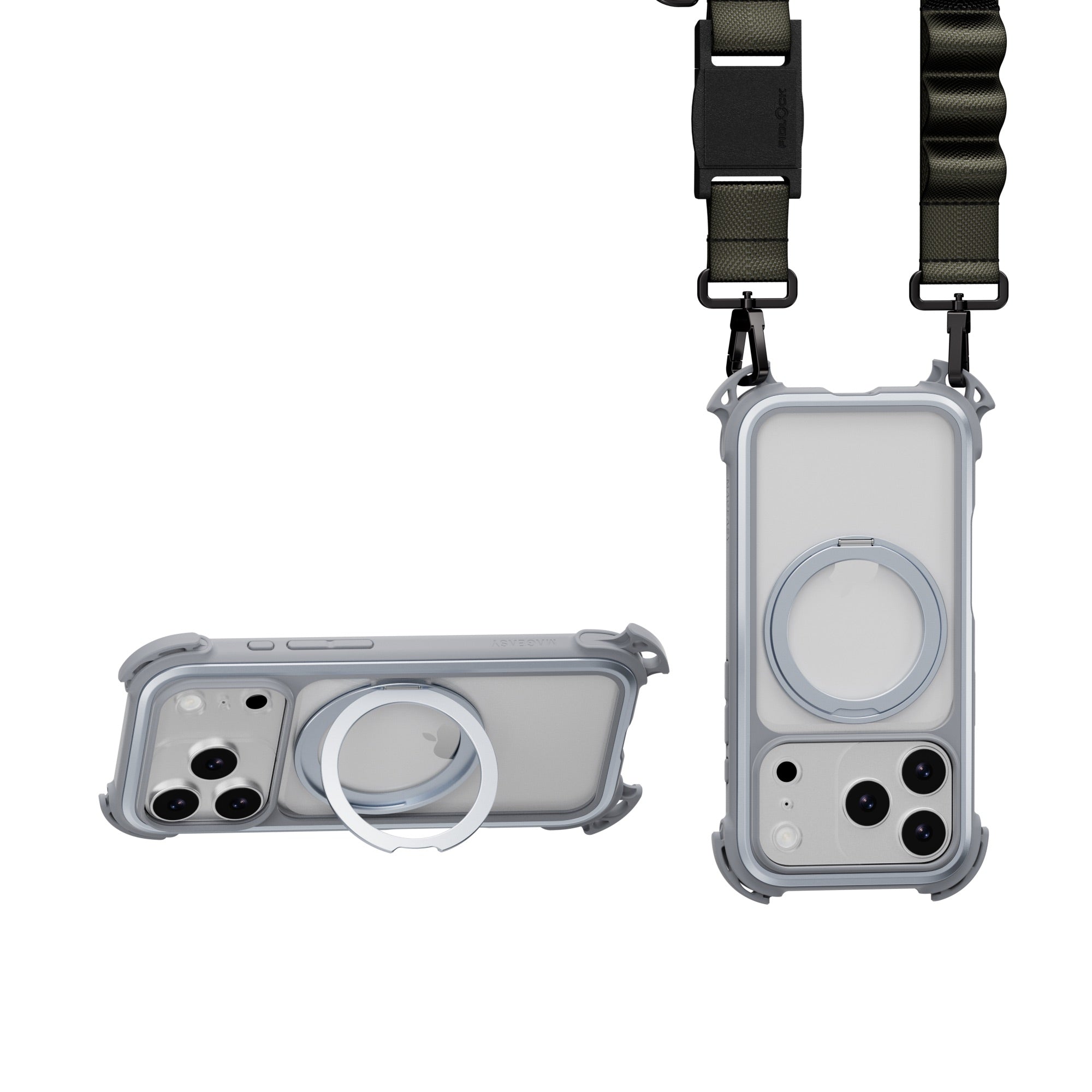 MAGEASY Odyssey Ultra M 360 Stand with Lanyard MagSafe Rugged Case - iPhone 17 Pro - Mist/Gray