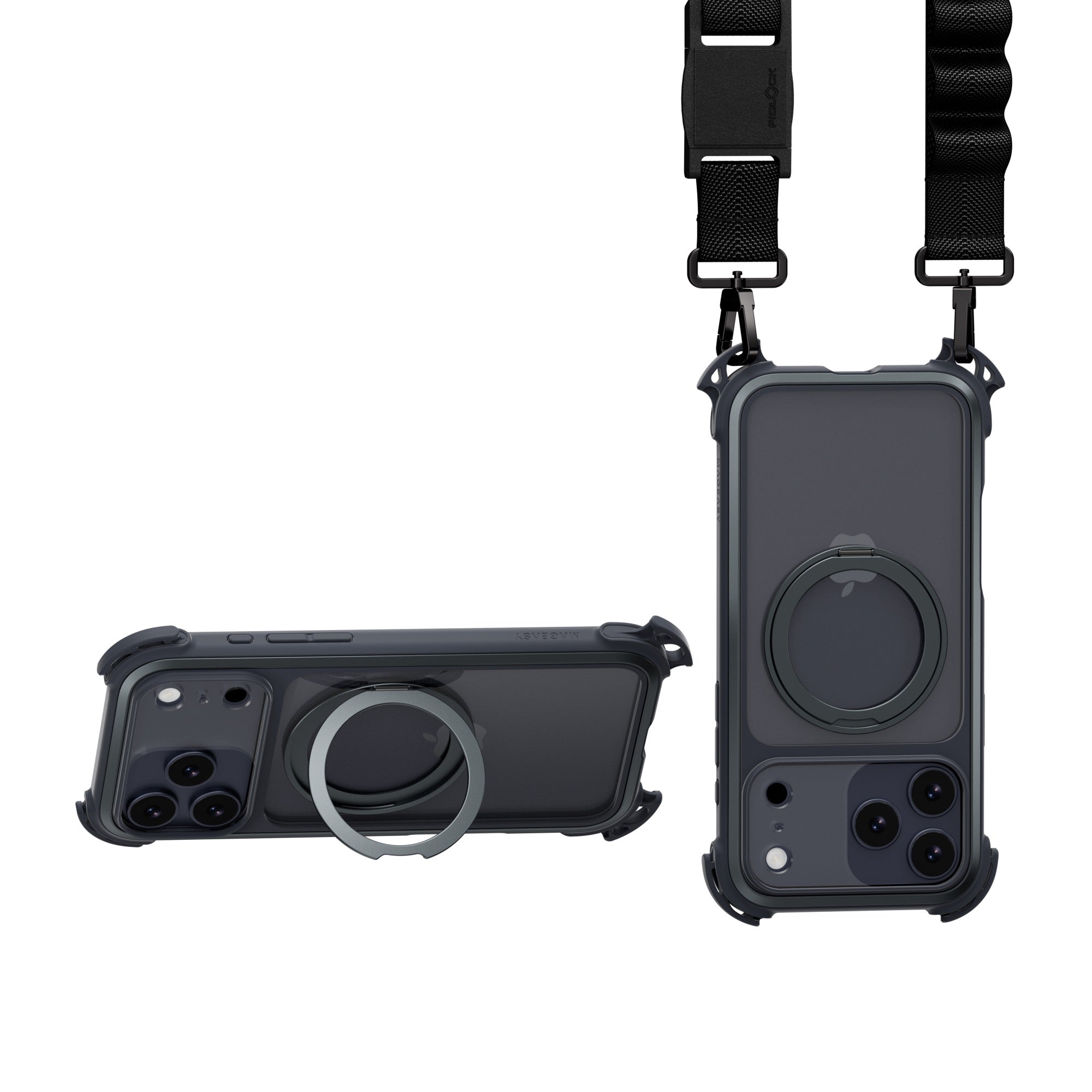 MAGEASY Odyssey Ultra M 360 Stand with Lanyard MagSafe Rugged Case - iPhone 17 Pro Max - Midnight/Black