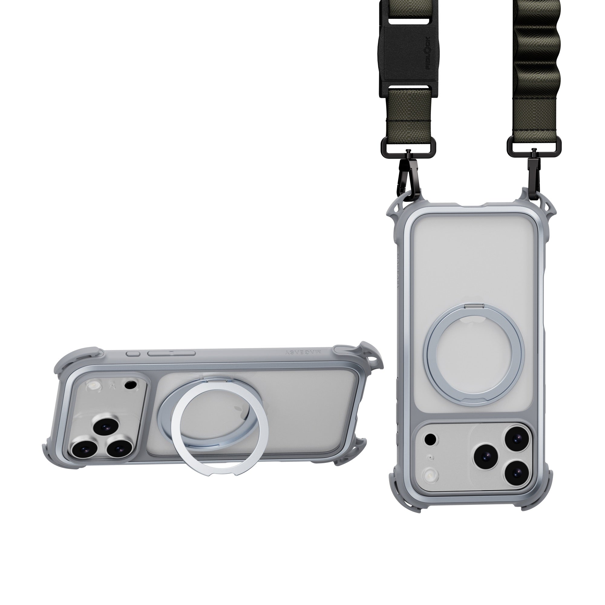 MAGEASY Odyssey Ultra M 360 Stand with Lanyard MagSafe Rugged Case - iPhone 17 Pro Max - Mist/Gray