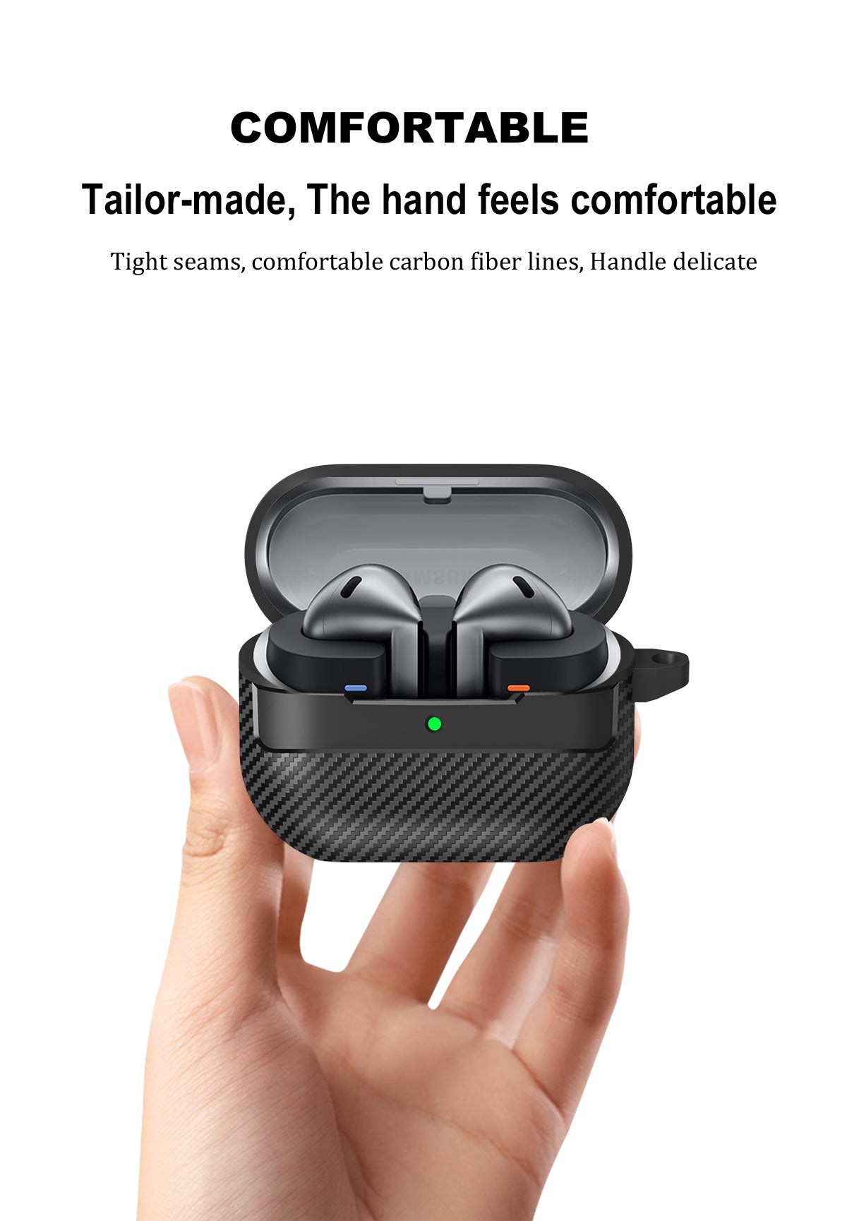 Samsung Galaxy Buds3 / Buds3Pro Carbon Firbre Case with Carabiner - Grey