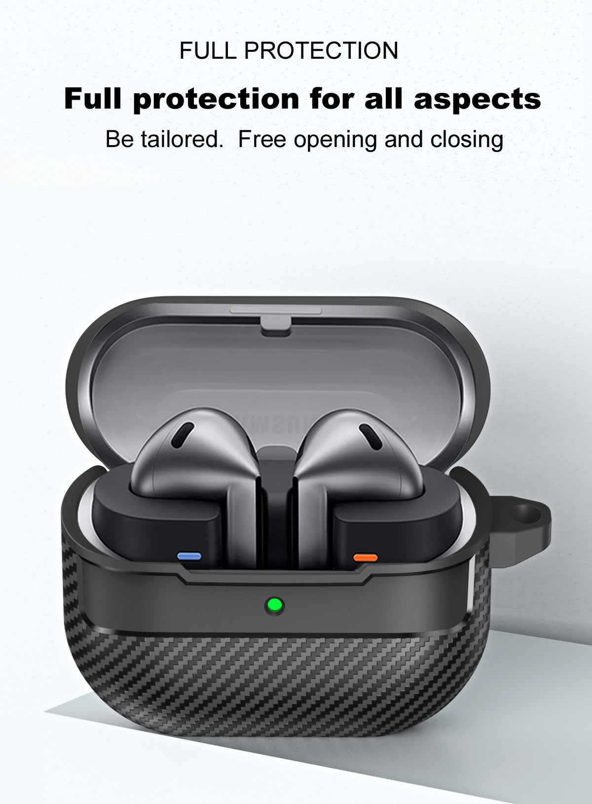 Samsung Galaxy Buds3 / Buds3Pro Carbon Firbre Case with Carabiner - Black