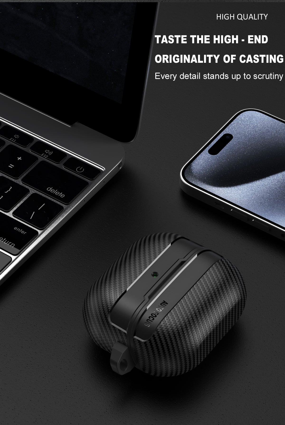 Samsung Galaxy Buds3 / Buds3Pro Carbon Firbre Case with Carabiner - Grey
