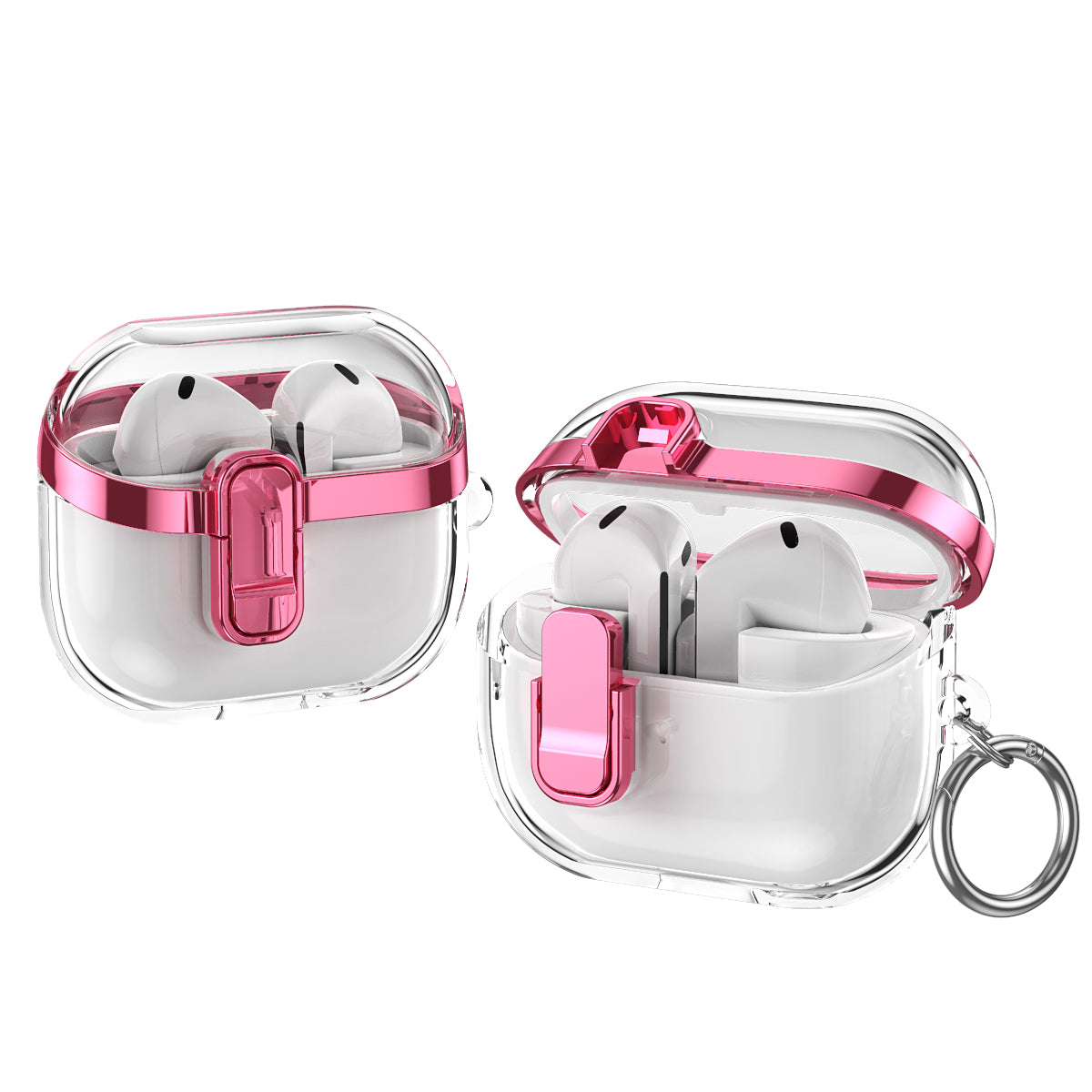 Samsung Galaxy Buds3 / Buds3Pro Clear Lock TPU Protective Case with Metal Key Ring - Metallic Pink