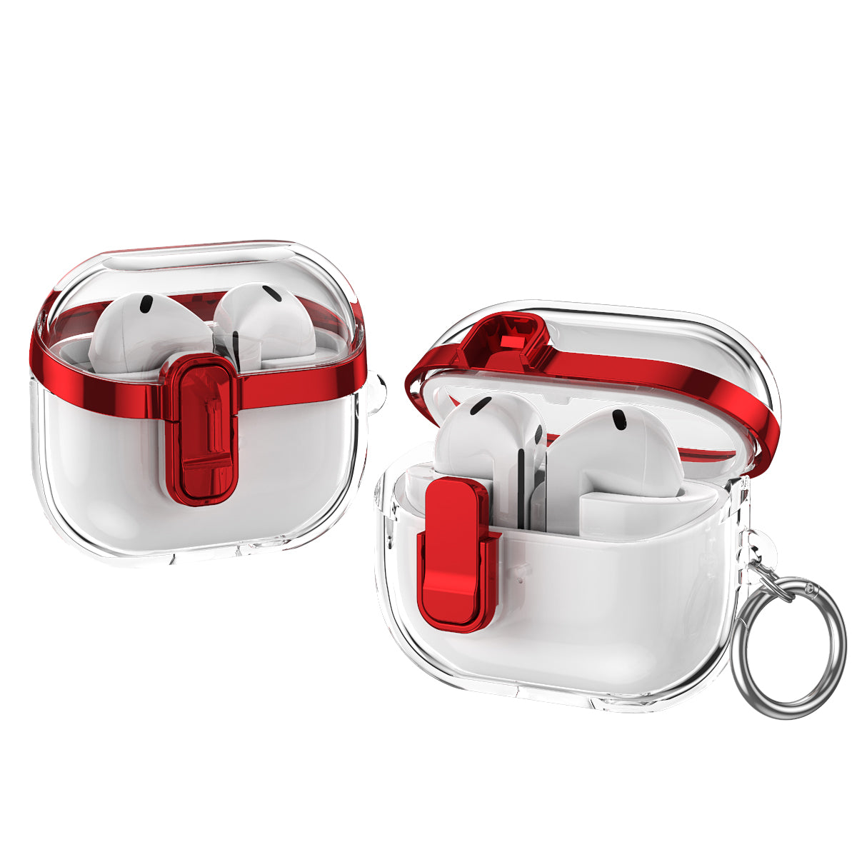 Samsung Galaxy Buds3 / Buds3Pro Clear Lock TPU Protective Case with Metal Key Ring - Red