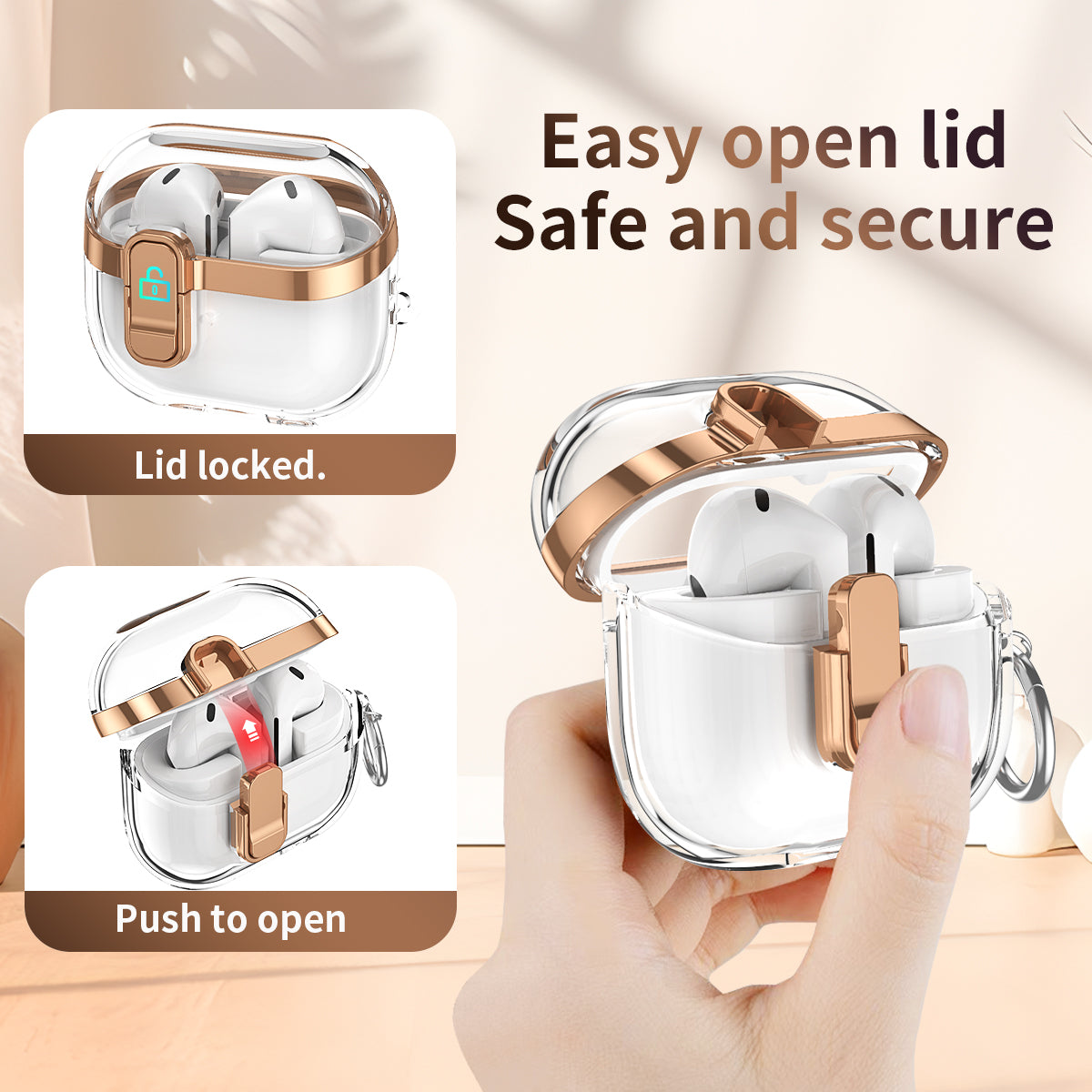 Samsung Galaxy Buds3 / Buds3Pro Clear Lock TPU Protective Case with Metal Key Ring - Red