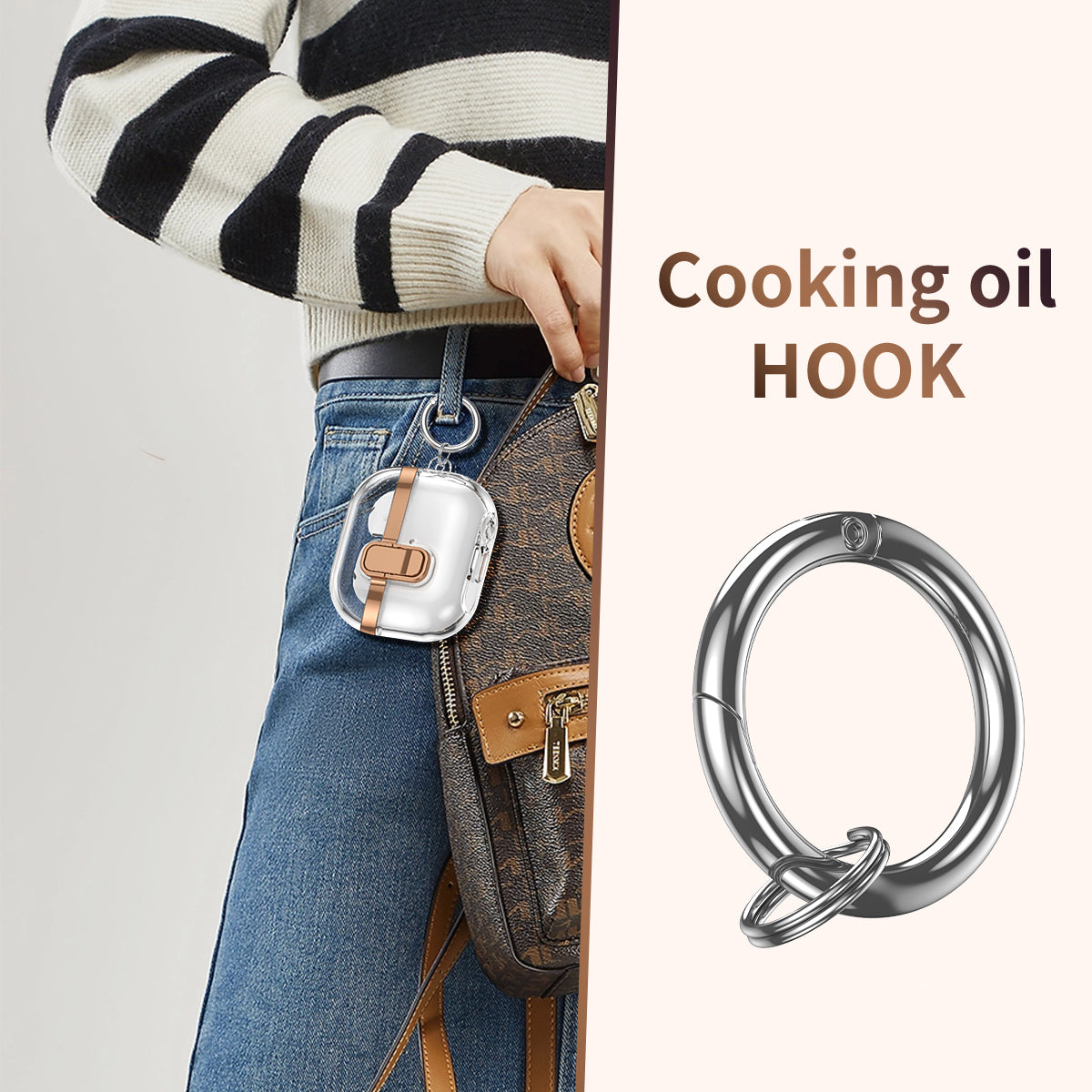 Samsung Galaxy Buds3 / Buds3Pro Clear Lock TPU Protective Case with Metal Key Ring - Metallic Pink