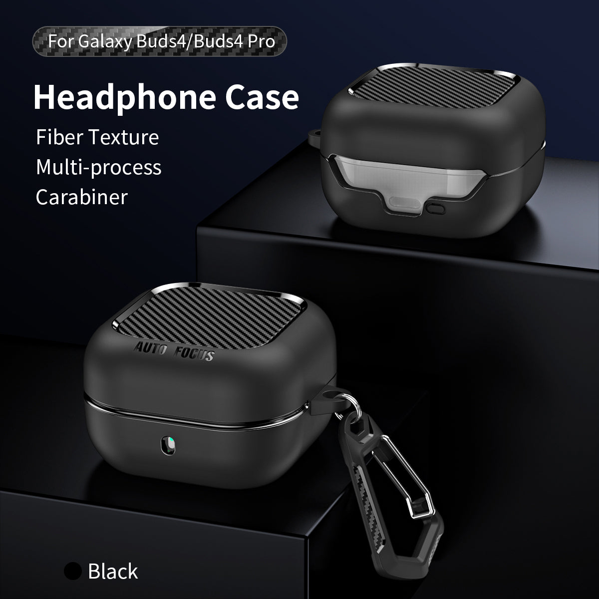 Samsung Galaxy Buds4 / Buds4Pro Carbon Firbre Case with Carabiner - Black