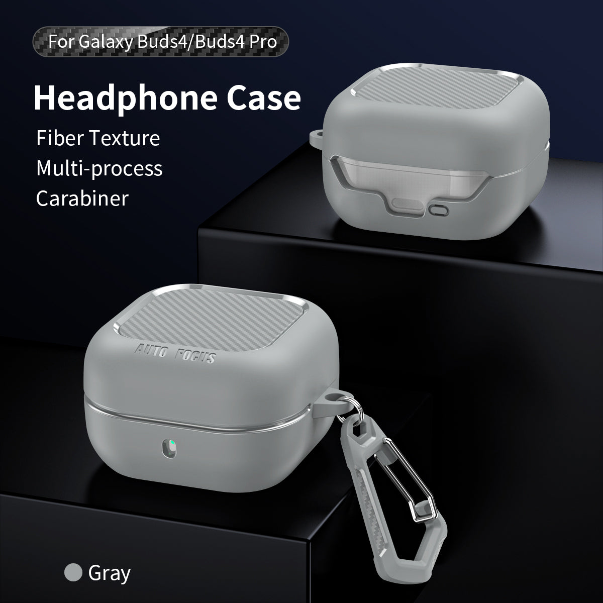 Samsung Galaxy Buds4 / Buds4Pro Carbon Firbre Case with Carabiner - Grey