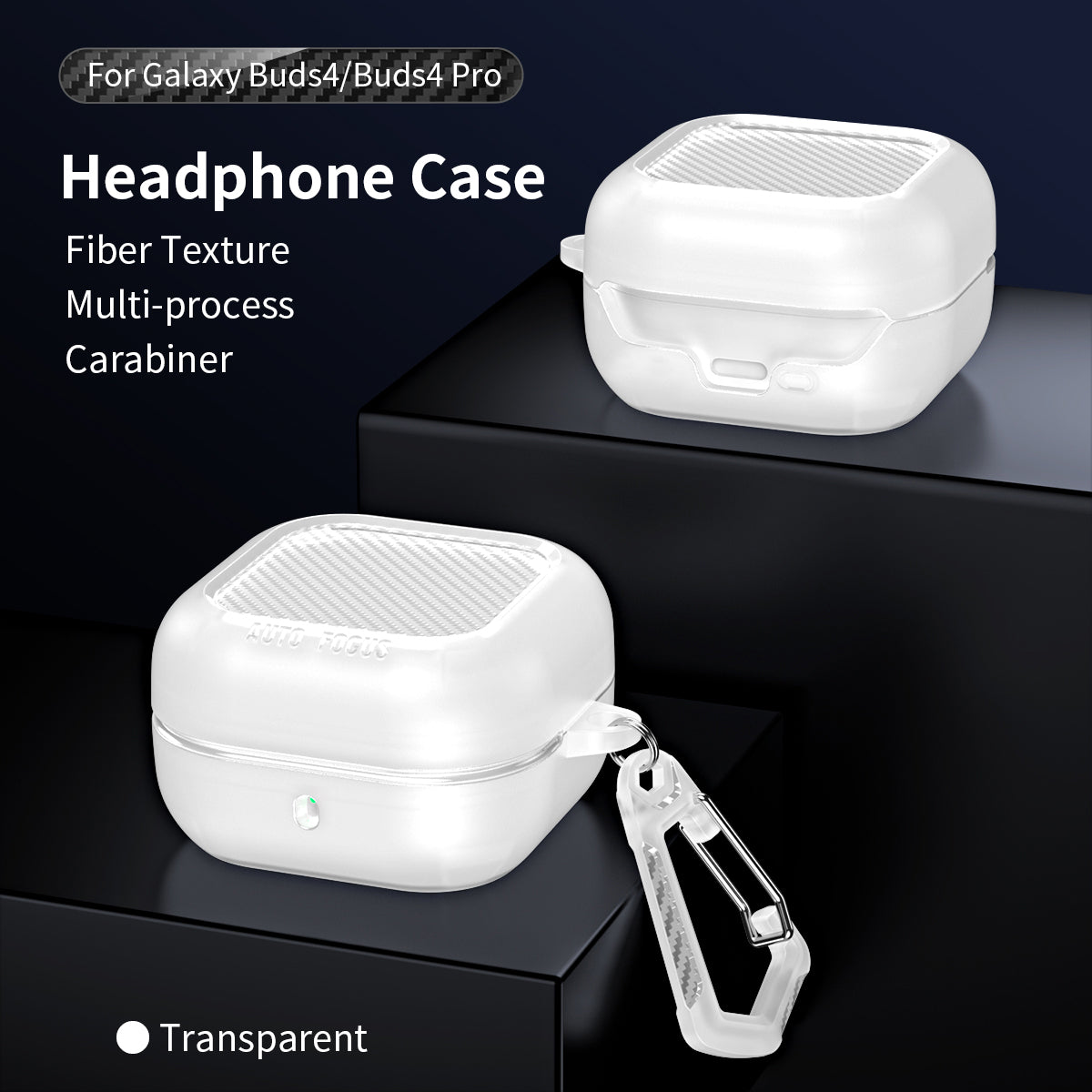 Samsung Galaxy Buds4 / Buds4Pro Carbon Firbre Case with Carabiner - Frosted Clear