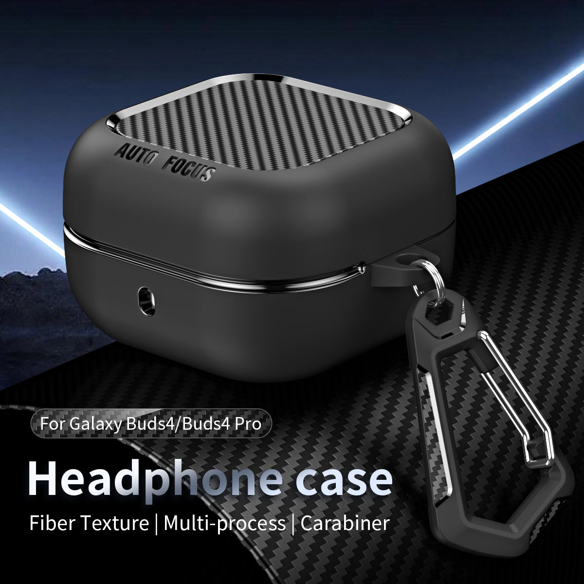 Samsung Galaxy Buds4 / Buds4Pro Carbon Firbre Case with Carabiner - Black