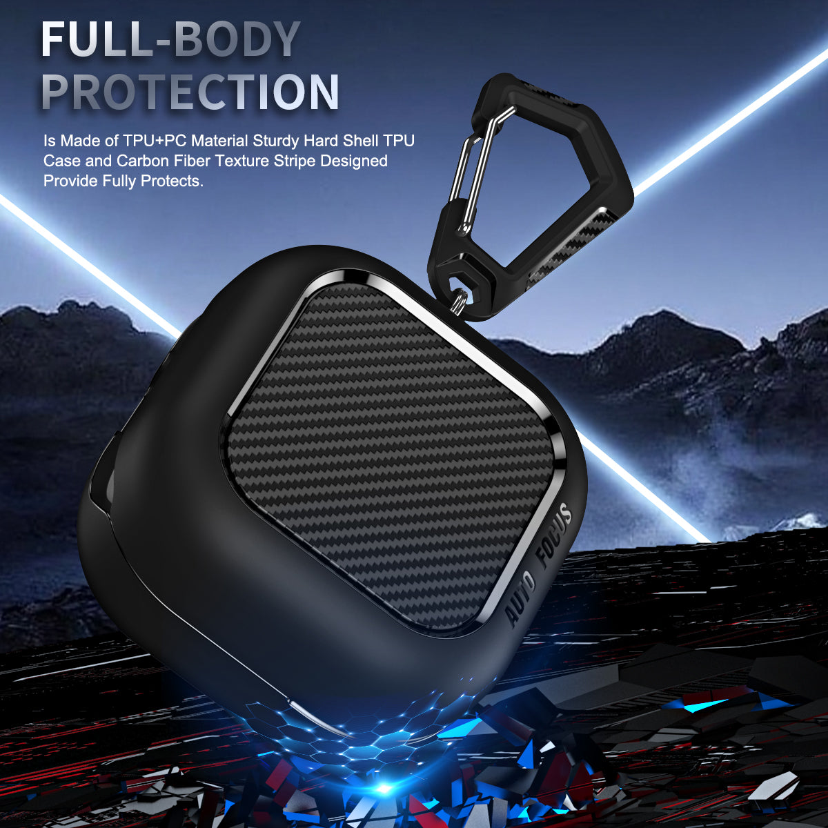 Samsung Galaxy Buds4 / Buds4Pro Carbon Firbre Case with Carabiner - Frosted Clear