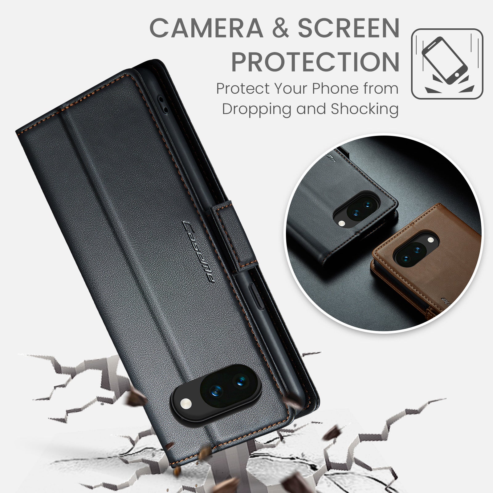Google Pixel 10a CaseMe Retro Wallet Case [Black]