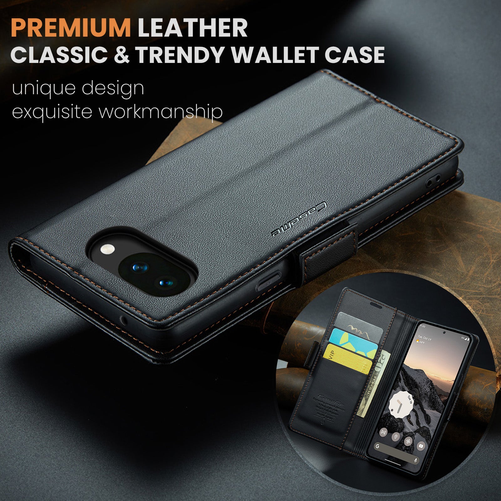 Google Pixel 10a CaseMe Retro Wallet Case [Black]