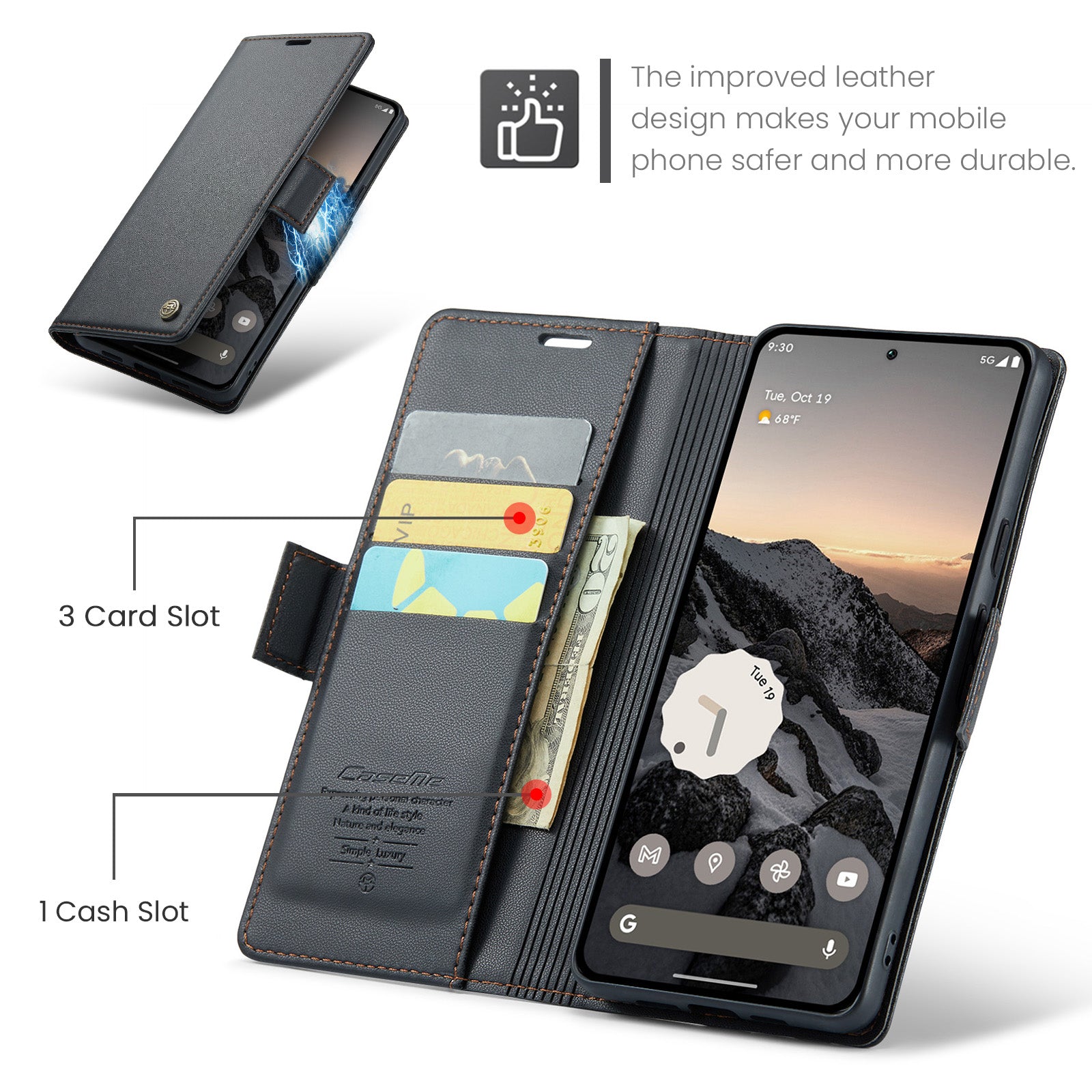 Google Pixel 10a CaseMe Retro Wallet Case [Black]