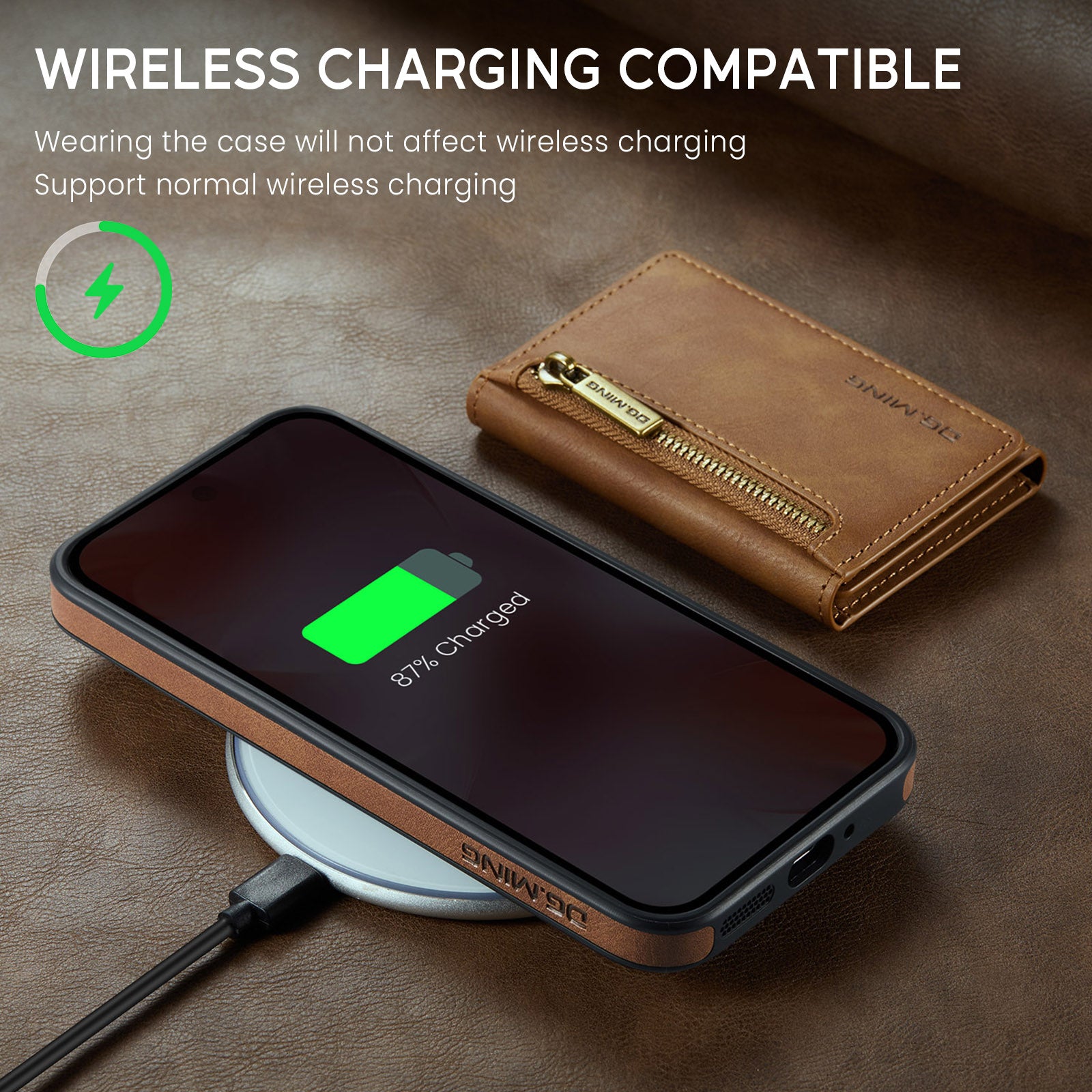 DG.MING Detachable Magnetic Wallet Case with Zipper Pocket for Pixel 10 [Brown]