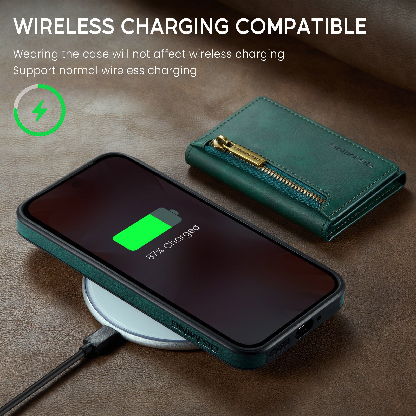 DG.MING Detachable Magnetic Wallet Case with Zipper Pocket for Pixel 10 [Green]