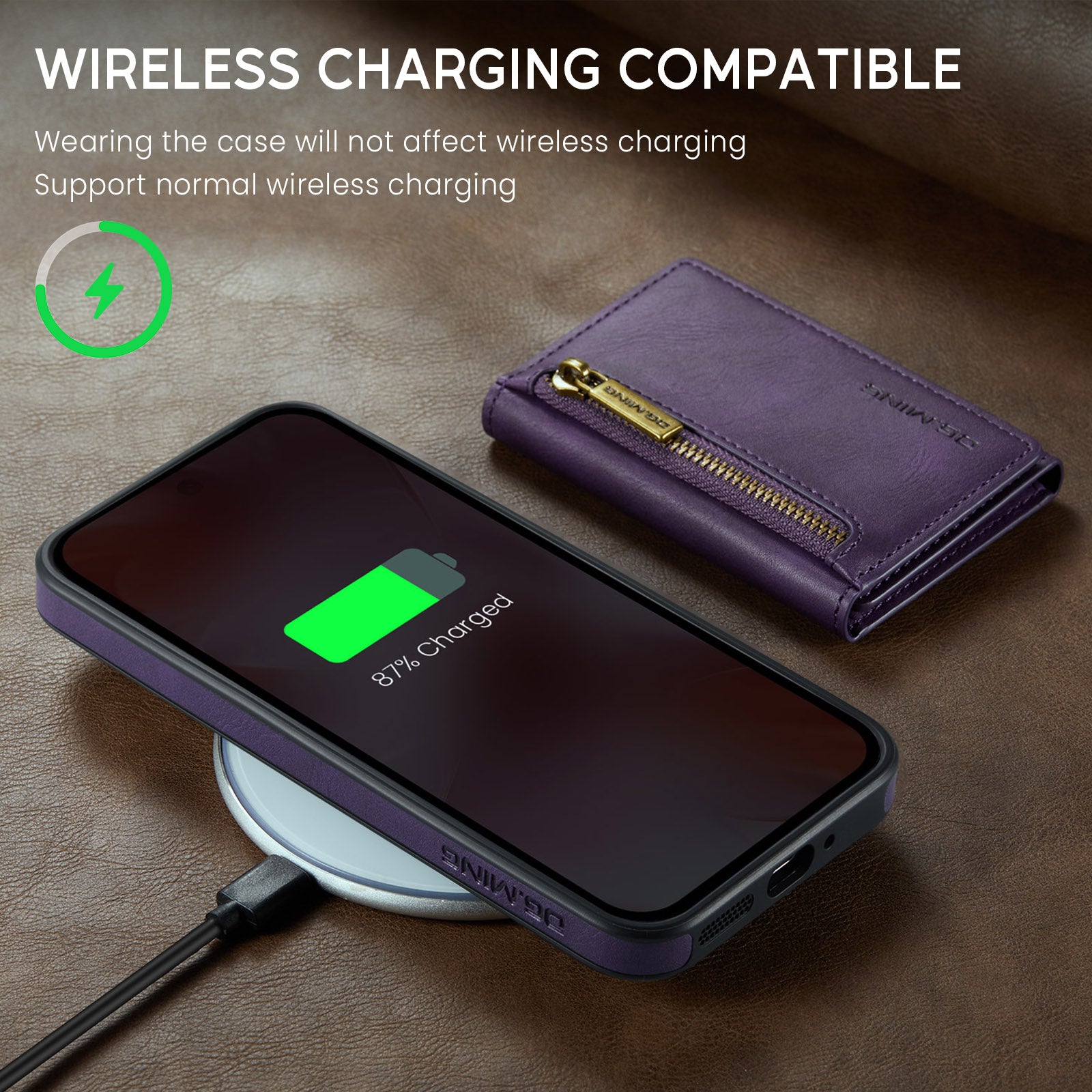 DG.MING Detachable Magnetic Wallet Case with Zipper Pocket for Pixel 10 [Purple]