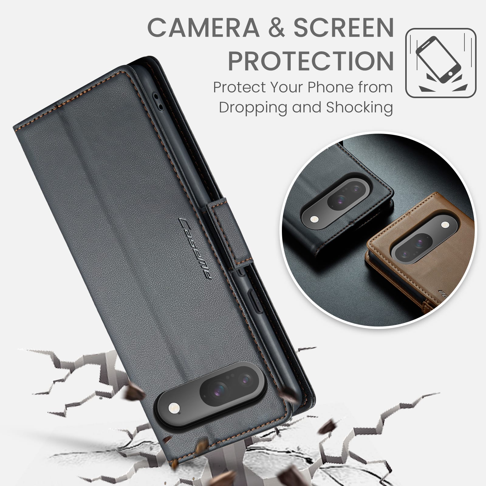 Google Pixel 10 CaseMe Retro Wallet Case [Black]