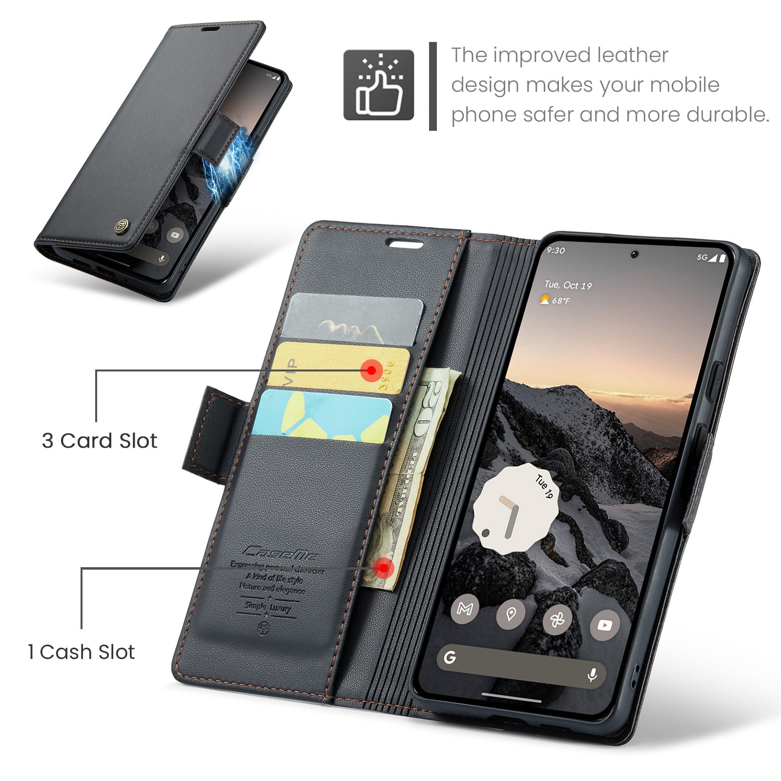 Google Pixel 10 Pro CaseMe Retro Wallet Case [Black]