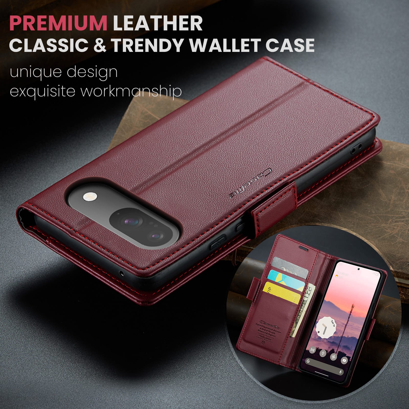 Google Pixel 10 CaseMe Retro Wallet Case [Maroon]