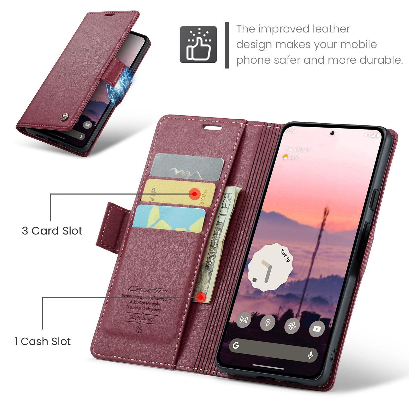 Google Pixel 10 CaseMe Retro Wallet Case [Maroon]