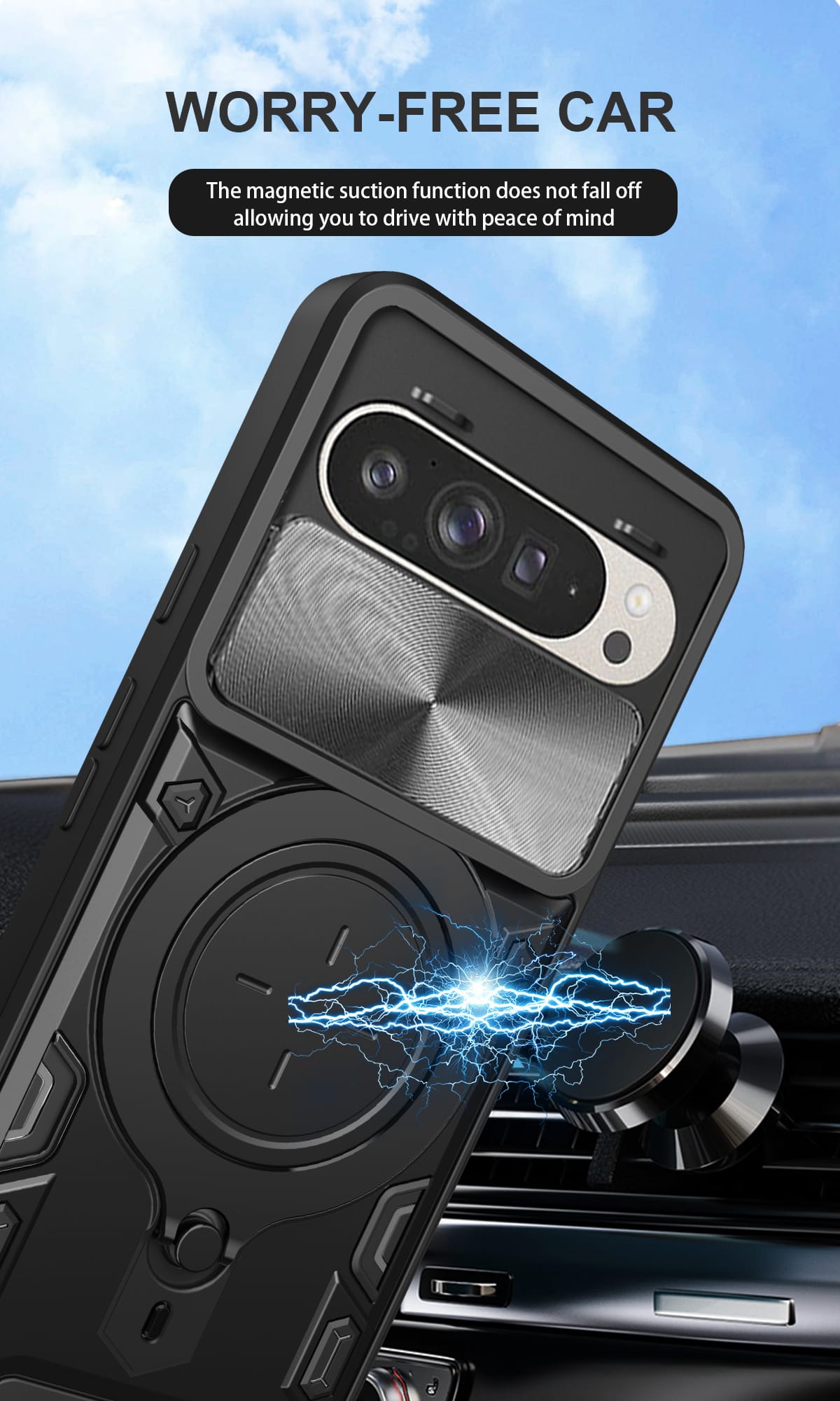 Google Pixel 10 Pro Ring Kickstand Case w/ Camera Cover [Black]