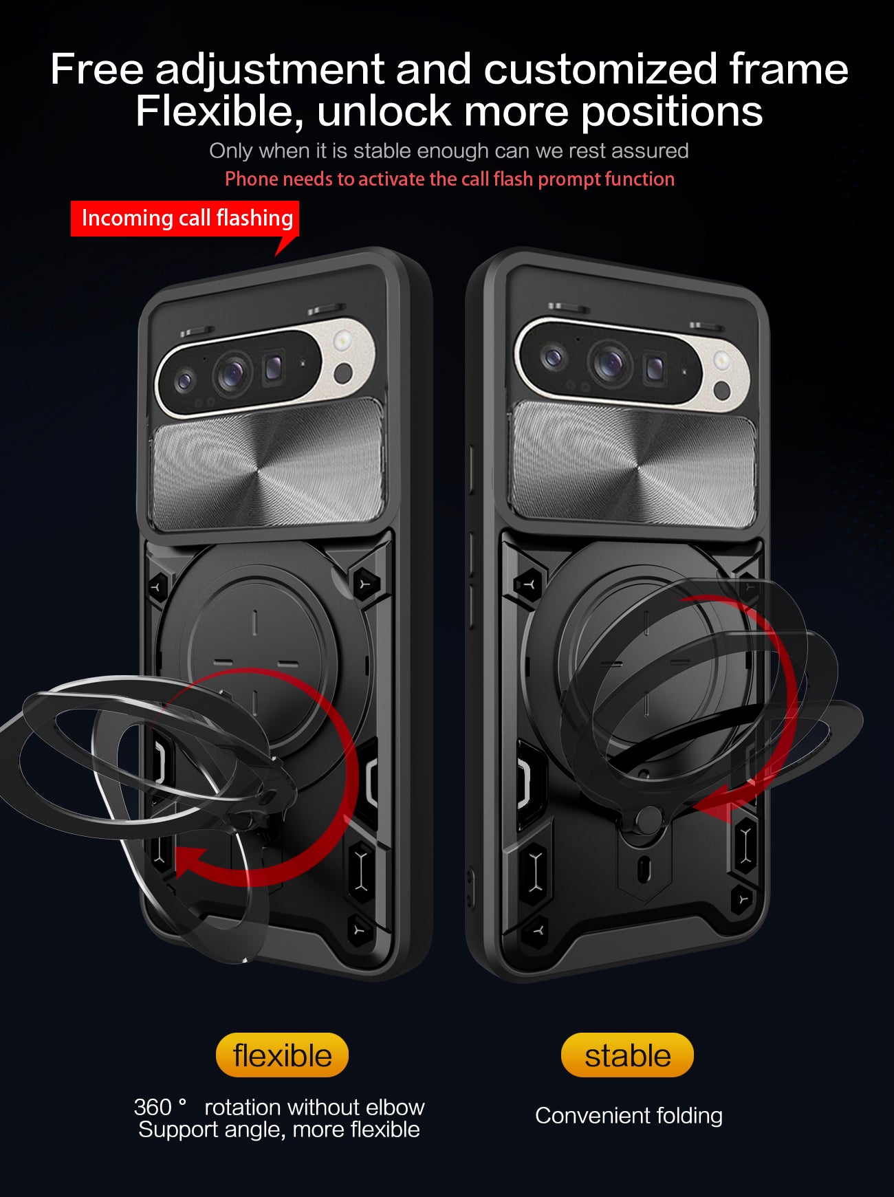 Google Pixel 10 Ring Kickstand Case w/ Camera Cover [Black]