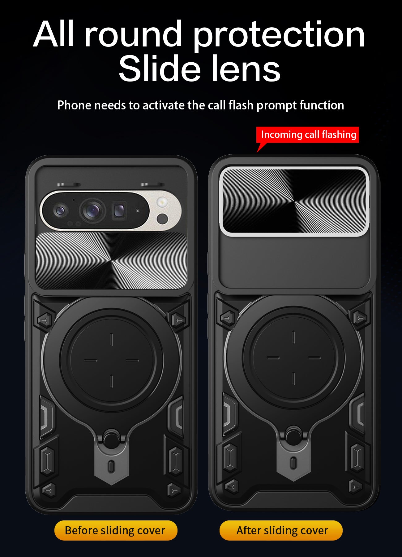 Google Pixel 10 Pro Ring Kickstand Case w/ Camera Cover [Black]