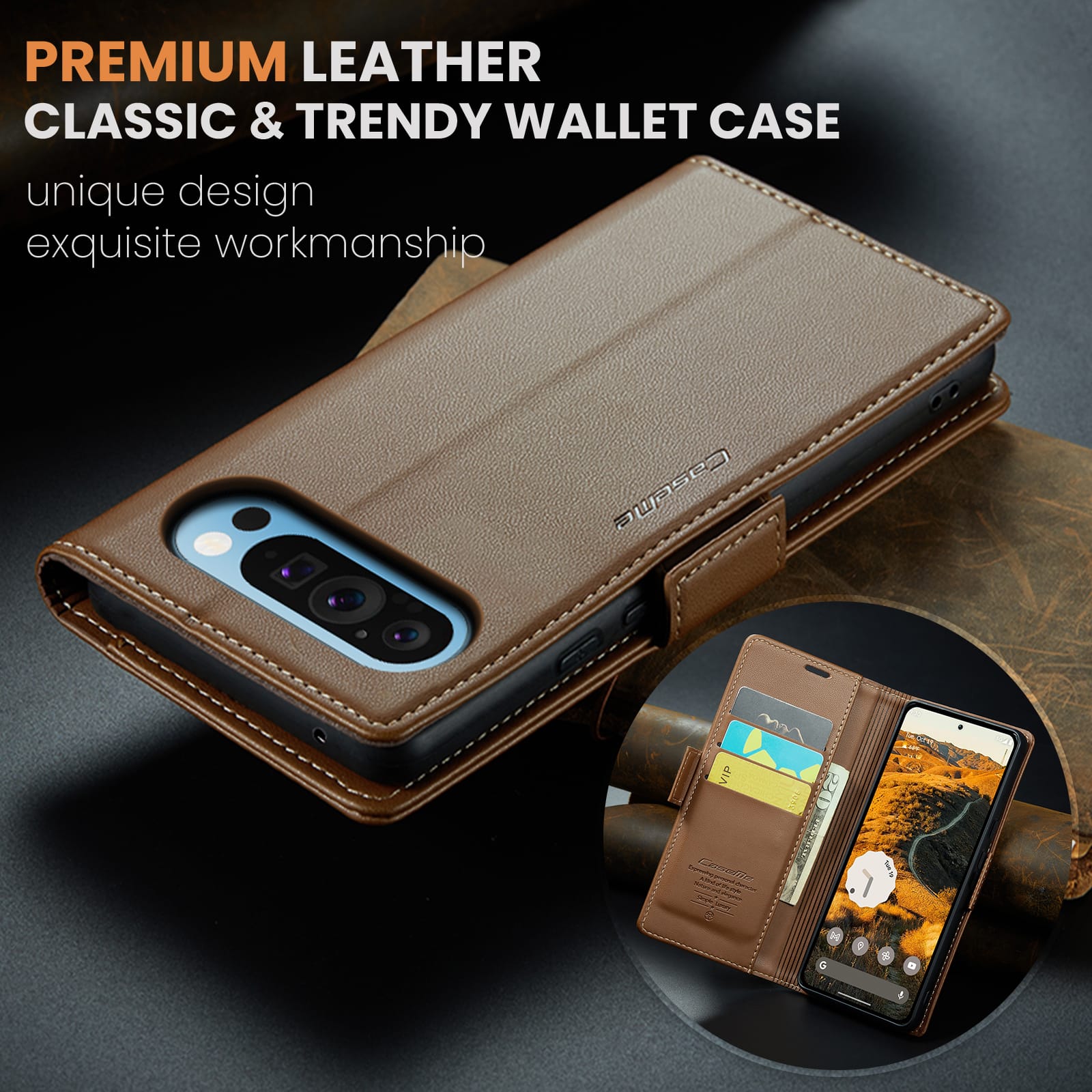 Google Pixel 10 Pro XL CaseMe Retro Wallet Case [Brown]